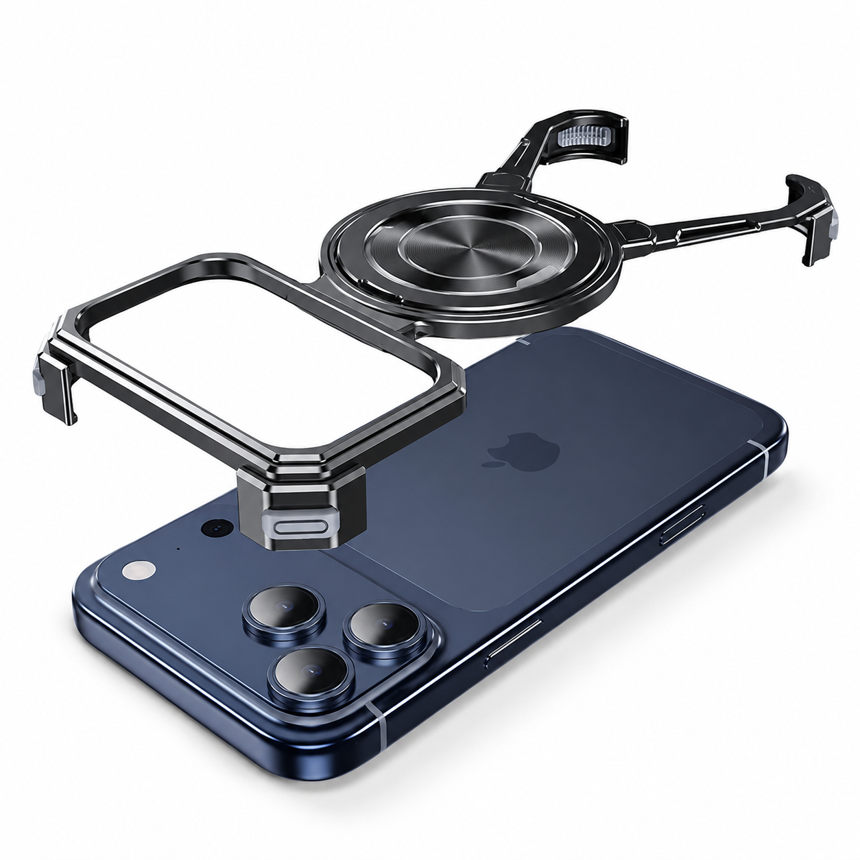 Premium iPhone Case MagSafe Compatible Aluminum Frame Protective Cover 360 Rotating Stand Ring Shockproof Magnetic Kickstand Slim Minimal Design
