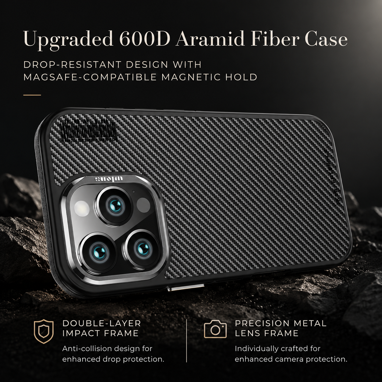 Premium iPhone Case MagSafe Compatible Aramid Fiber Kevlar 600D Ultra Thin Protective Cover Shockproof Wireless Charging Slim Lightweight Design