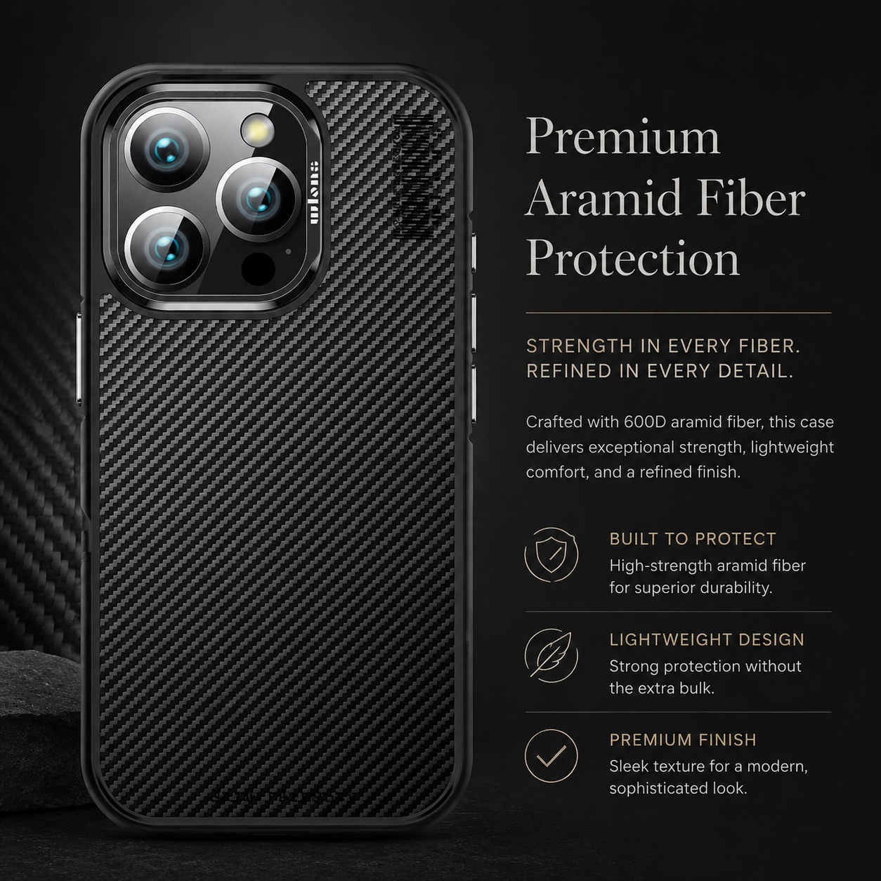 Premium iPhone Case MagSafe Compatible Aramid Fiber Kevlar 600D Ultra Thin Protective Cover Shockproof Wireless Charging Slim Lightweight Design