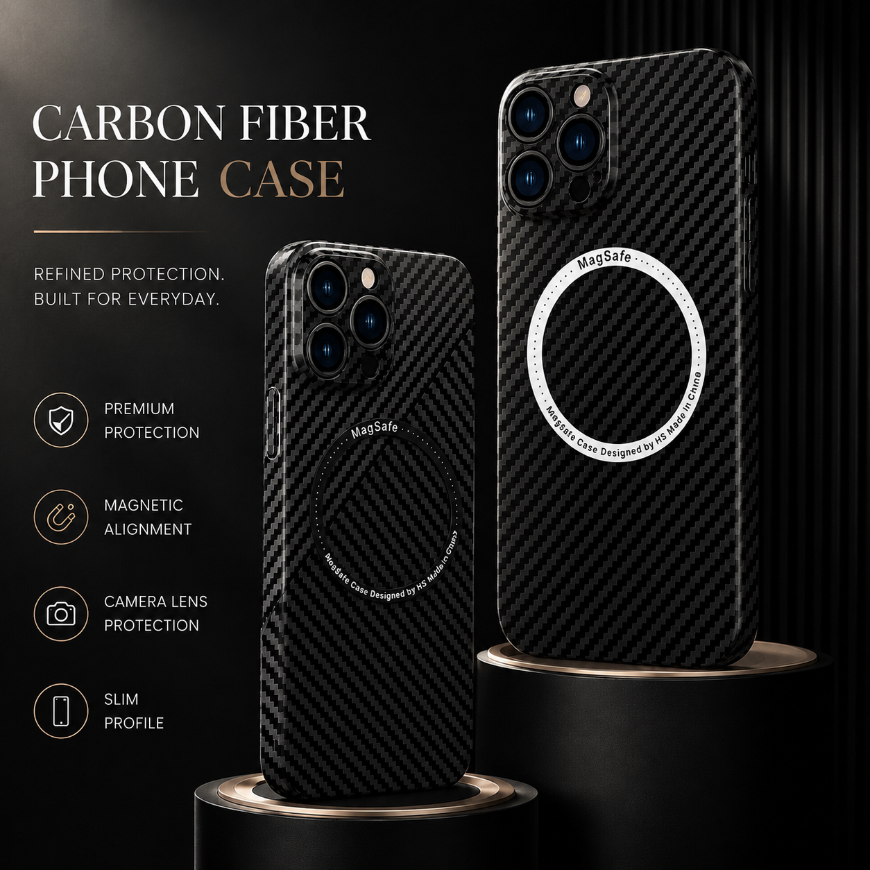 Premium iPhone Case MagSafe Compatible Carbon Fiber Magnetic Protective Cover Shockproof Slim Lightweight Camera Protection Anti Scratch Design
