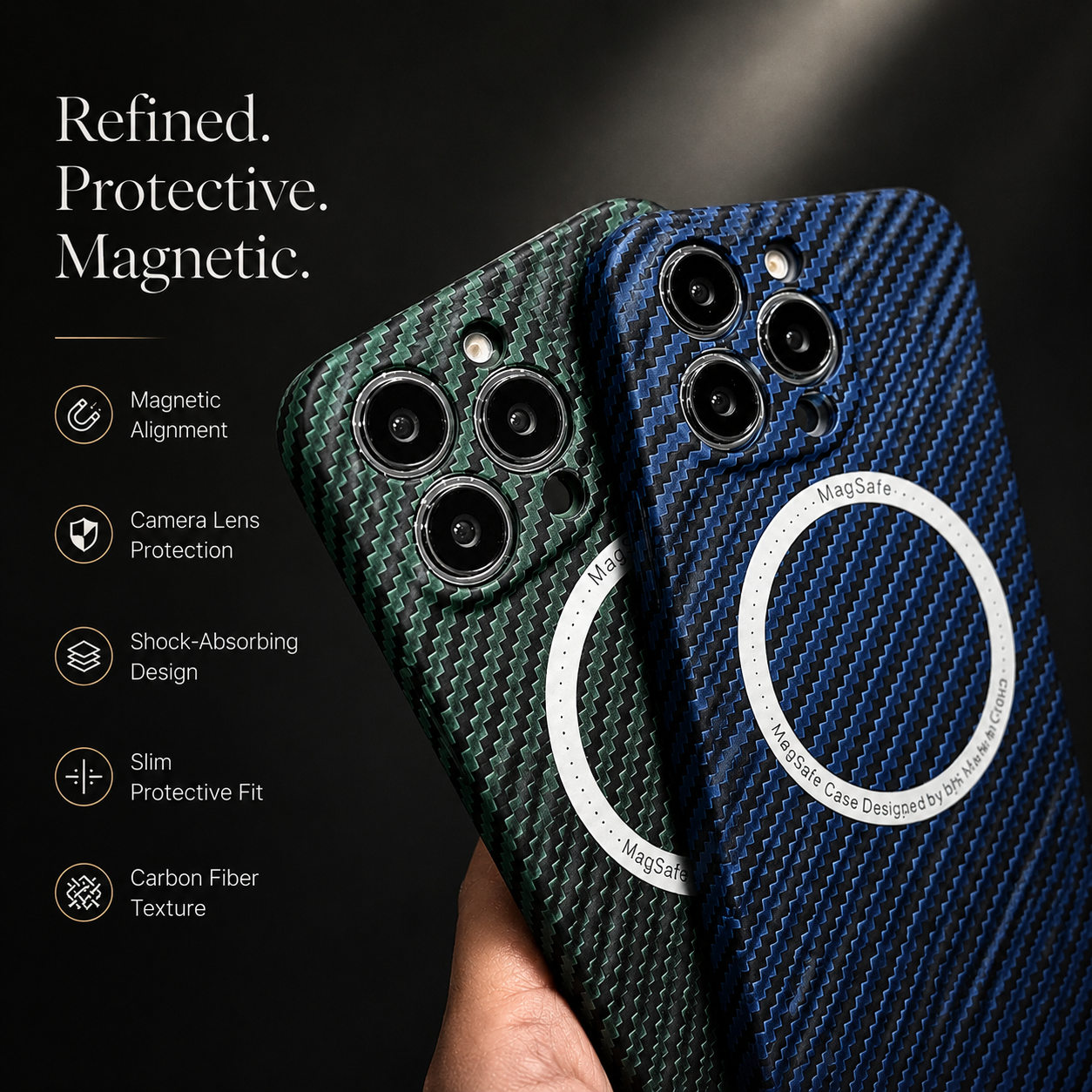 Premium iPhone Case MagSafe Compatible Carbon Fiber Magnetic Protective Cover Shockproof Slim Lightweight Camera Protection Anti Scratch Design