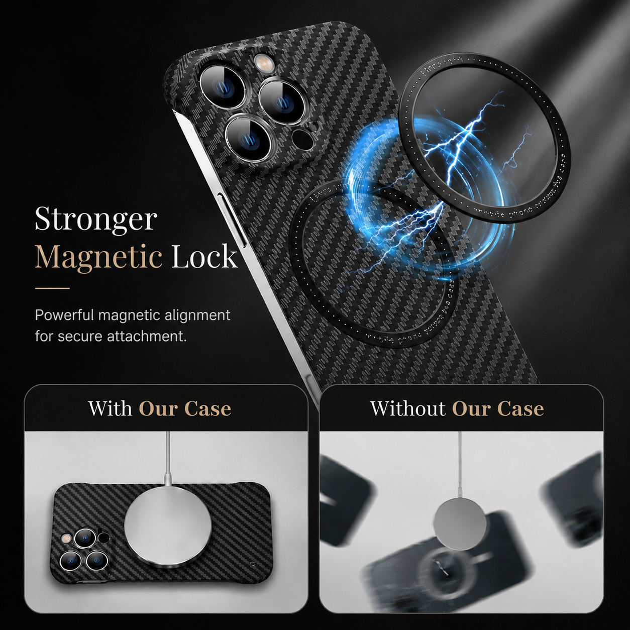 Premium iPhone Case MagSafe Compatible Carbon Fiber Magnetic Protective Cover Shockproof Slim Lightweight Camera Protection Anti Scratch Design