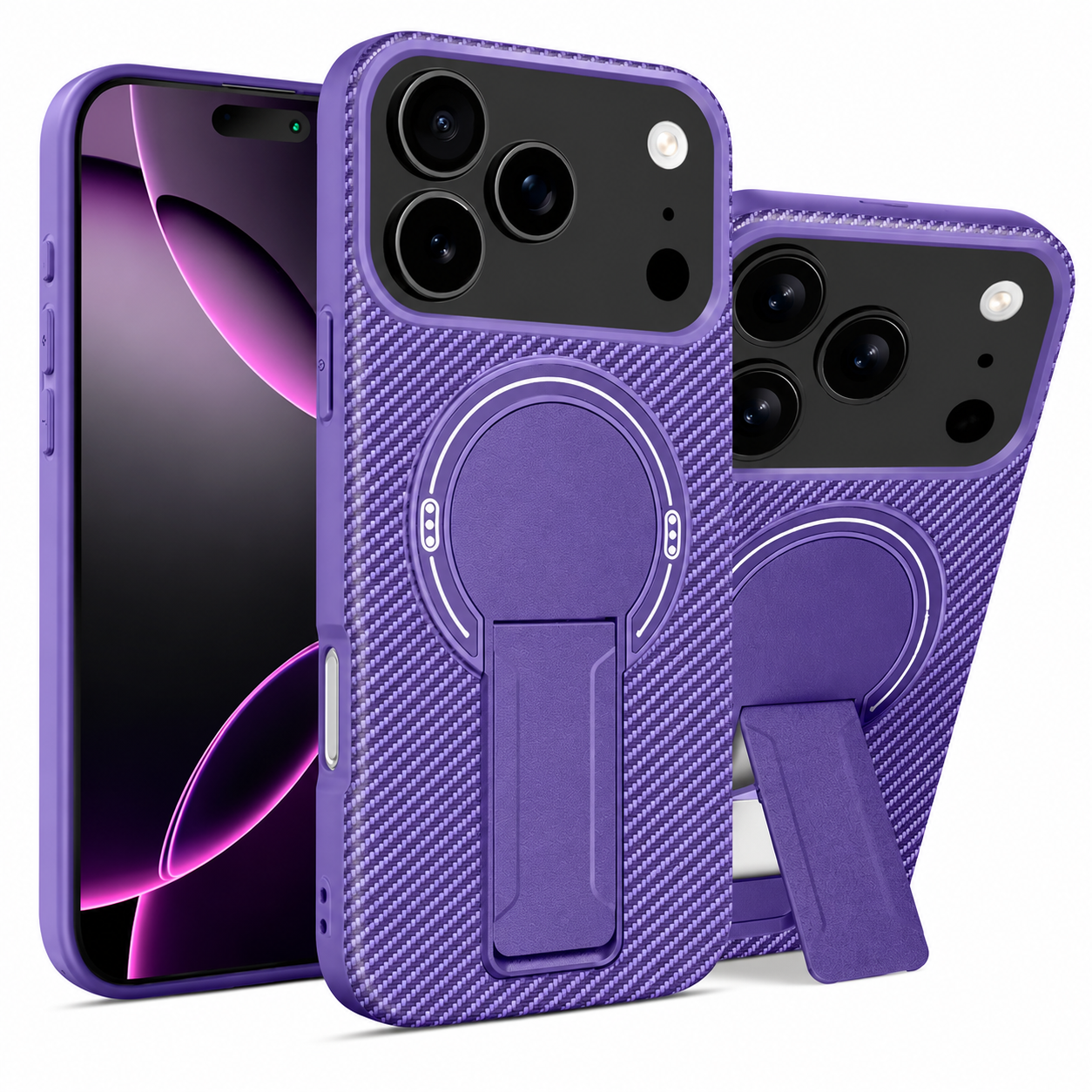 Premium iPhone Case MagSafe Compatible Carbon Fiber Pattern Fold Stand Magnetic Shockproof Protective Cover PC TPU Military Armor Camera Protection Full Coverage