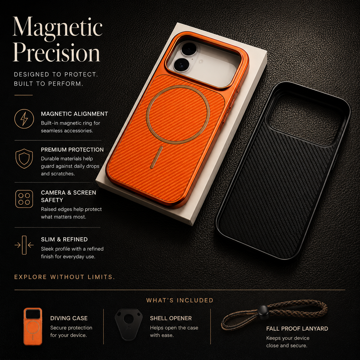 Premium iPhone Case MagSafe Compatible Carbon Fiber Protective Cover Shockproof Anti Scratch Electroplated Finish Lightweight Wireless Charging Slim Design