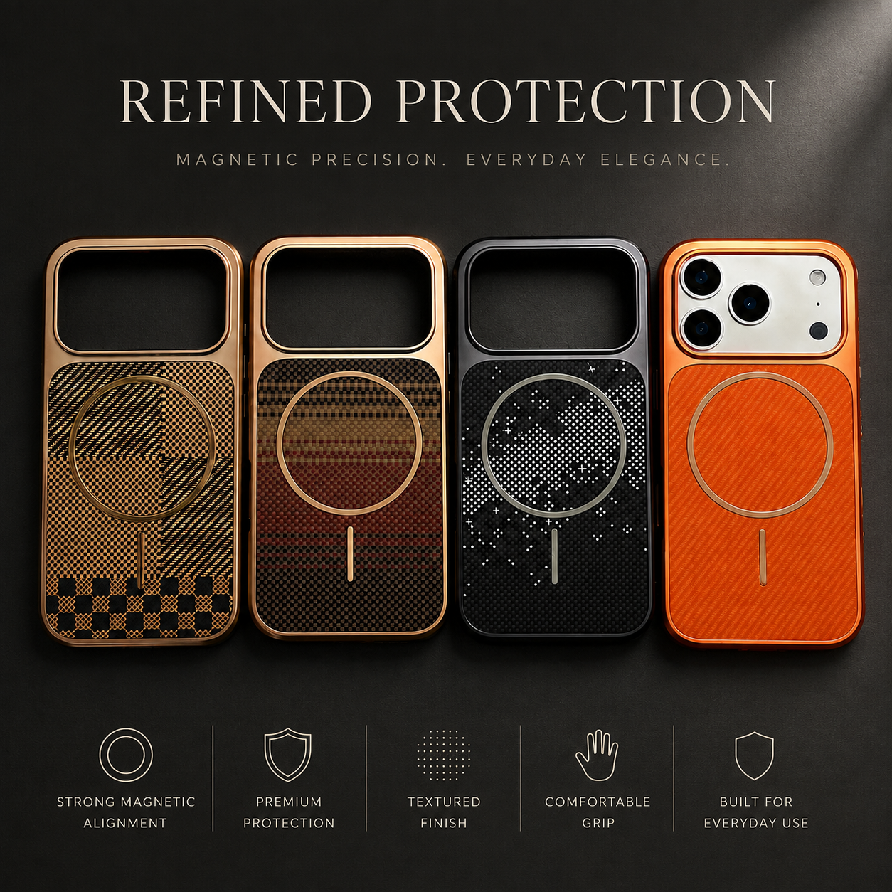Premium iPhone Case MagSafe Compatible Carbon Fiber Protective Cover Shockproof Anti Scratch Electroplated Finish Lightweight Wireless Charging Slim Design