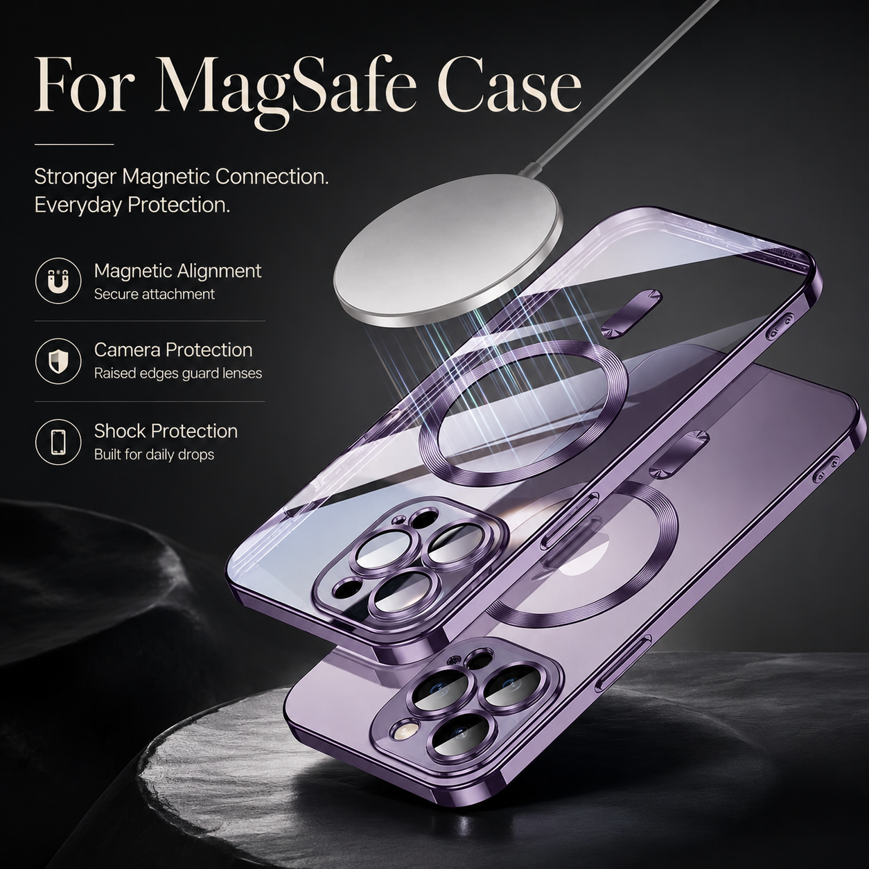 Premium iPhone Case MagSafe Compatible Clear Protective Cover Magnetic Wireless Charging Camera Lens Protection Anti Fingerprint Scratch Resistant Full Coverage