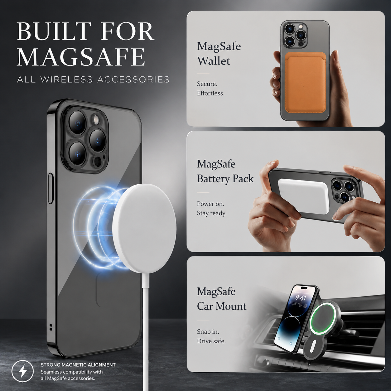 Premium iPhone Case MagSafe Compatible Clear Protective Cover Magnetic Wireless Charging Camera Lens Protection Anti Fingerprint Scratch Resistant Full Coverage