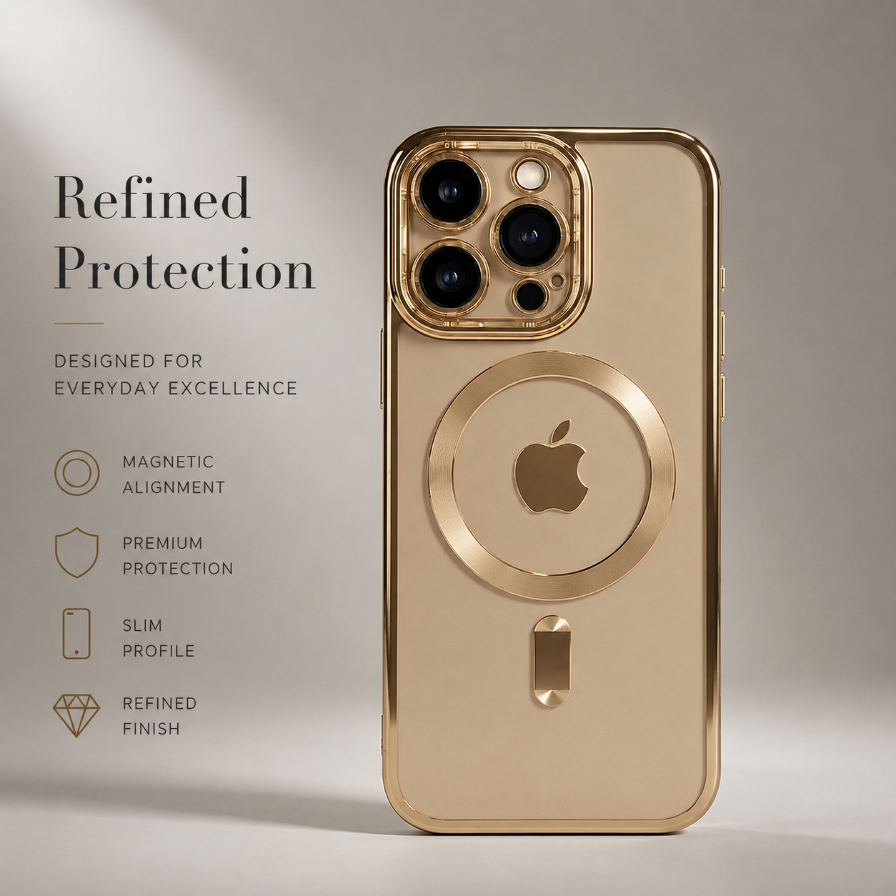 Premium iPhone Case MagSafe Compatible Clear TPU Cover Desert Gold Finish Shockproof Protective Case Camera Lens Protection Wireless Charging Slim Design