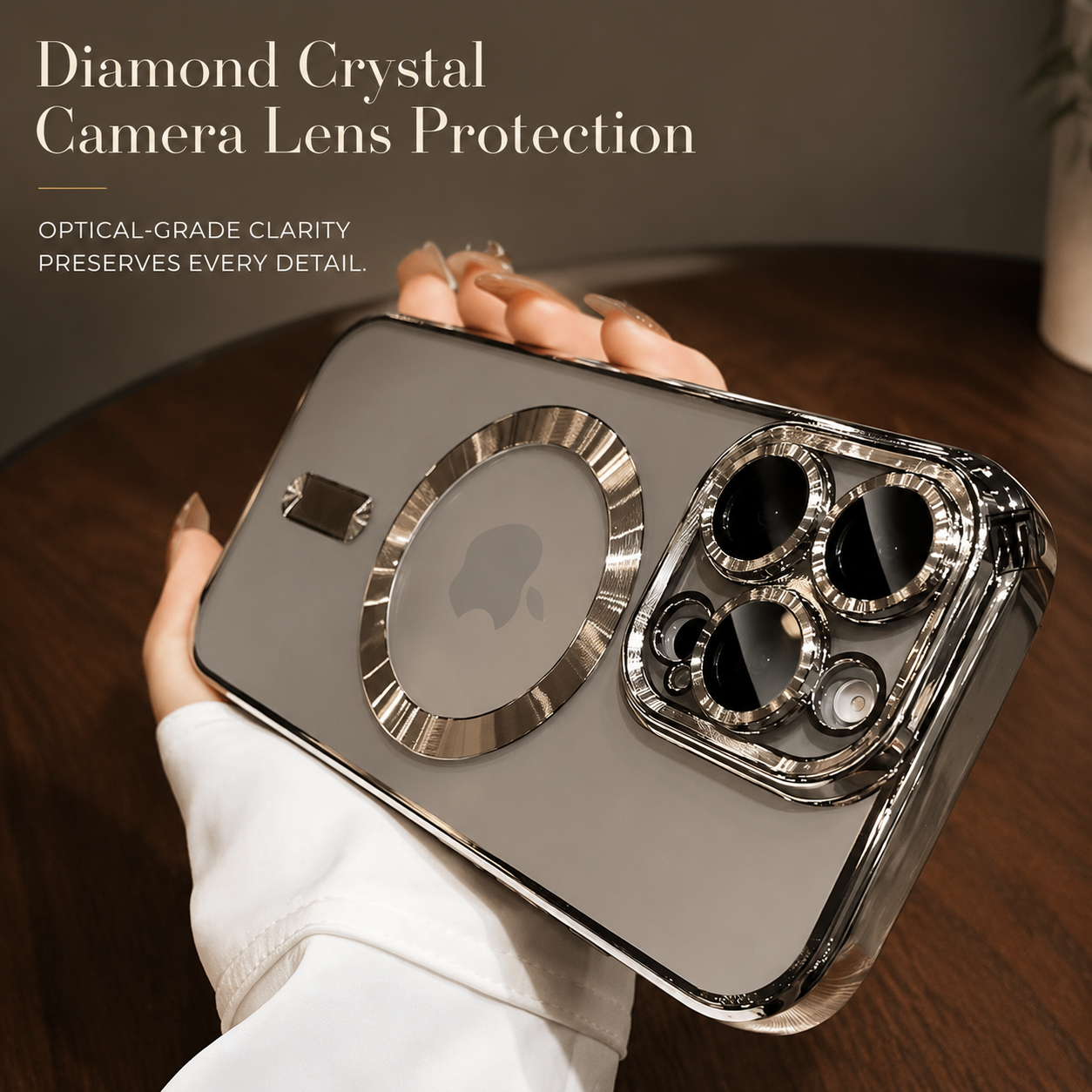 Premium iPhone Case MagSafe Compatible Clear TPU Cover Desert Gold Finish Shockproof Protective Case Camera Lens Protection Wireless Charging Slim Design