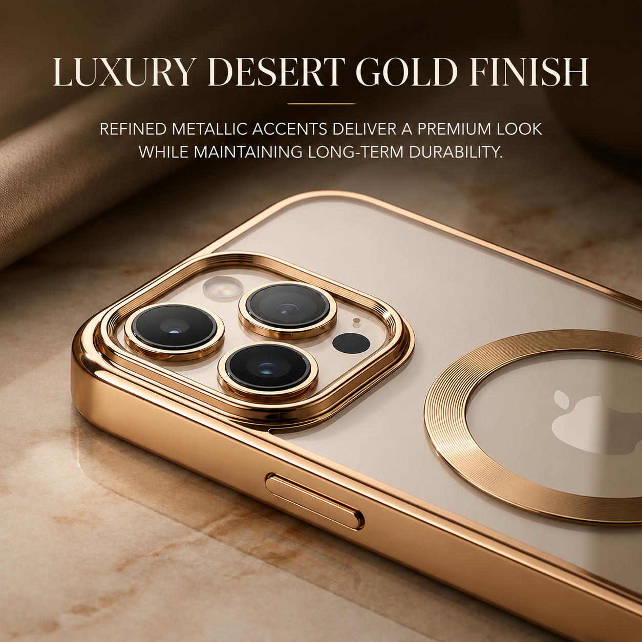 Premium iPhone Case MagSafe Compatible Clear TPU Cover Desert Gold Finish Shockproof Protective Case Camera Lens Protection Wireless Charging Slim Design