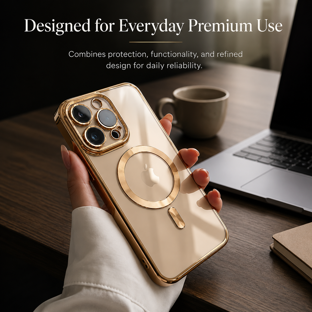 Premium iPhone Case MagSafe Compatible Clear TPU Cover Desert Gold Finish Shockproof Protective Case Camera Lens Protection Wireless Charging Slim Design