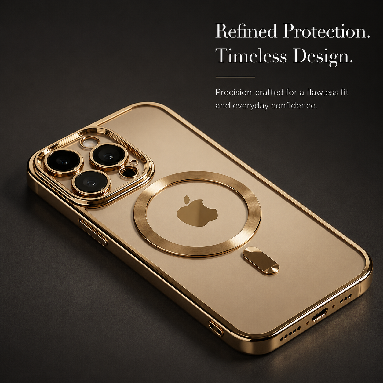 Premium iPhone Case MagSafe Compatible Clear TPU Cover Desert Gold Finish Shockproof Protective Case Camera Lens Protection Wireless Charging Slim Design