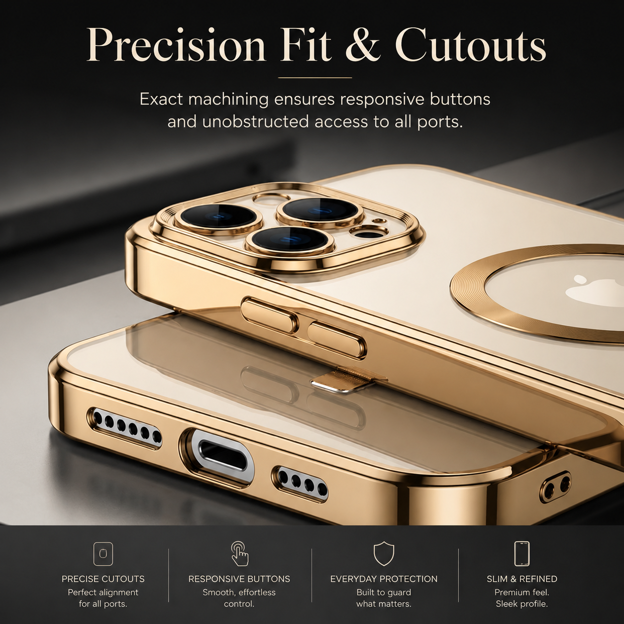 Premium iPhone Case MagSafe Compatible Clear TPU Cover Desert Gold Finish Shockproof Protective Case Camera Lens Protection Wireless Charging Slim Design