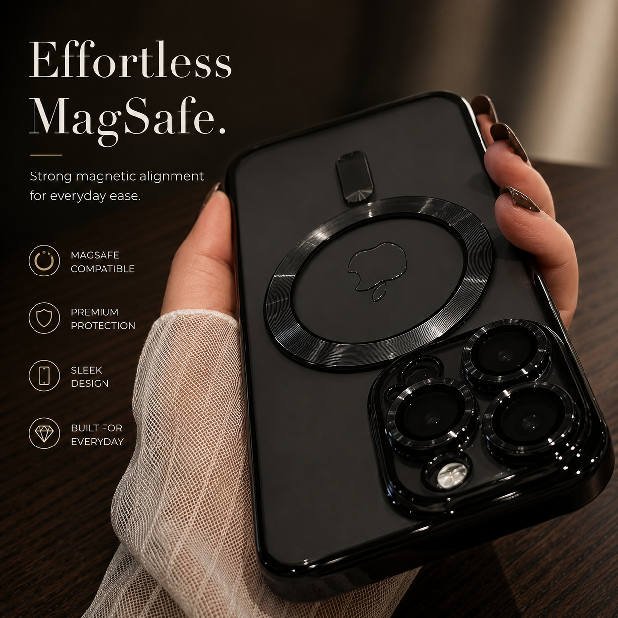 Premium iPhone Case MagSafe Compatible Clear TPU Cover Desert Gold Finish Shockproof Protective Case Camera Lens Protection Wireless Charging Slim Design