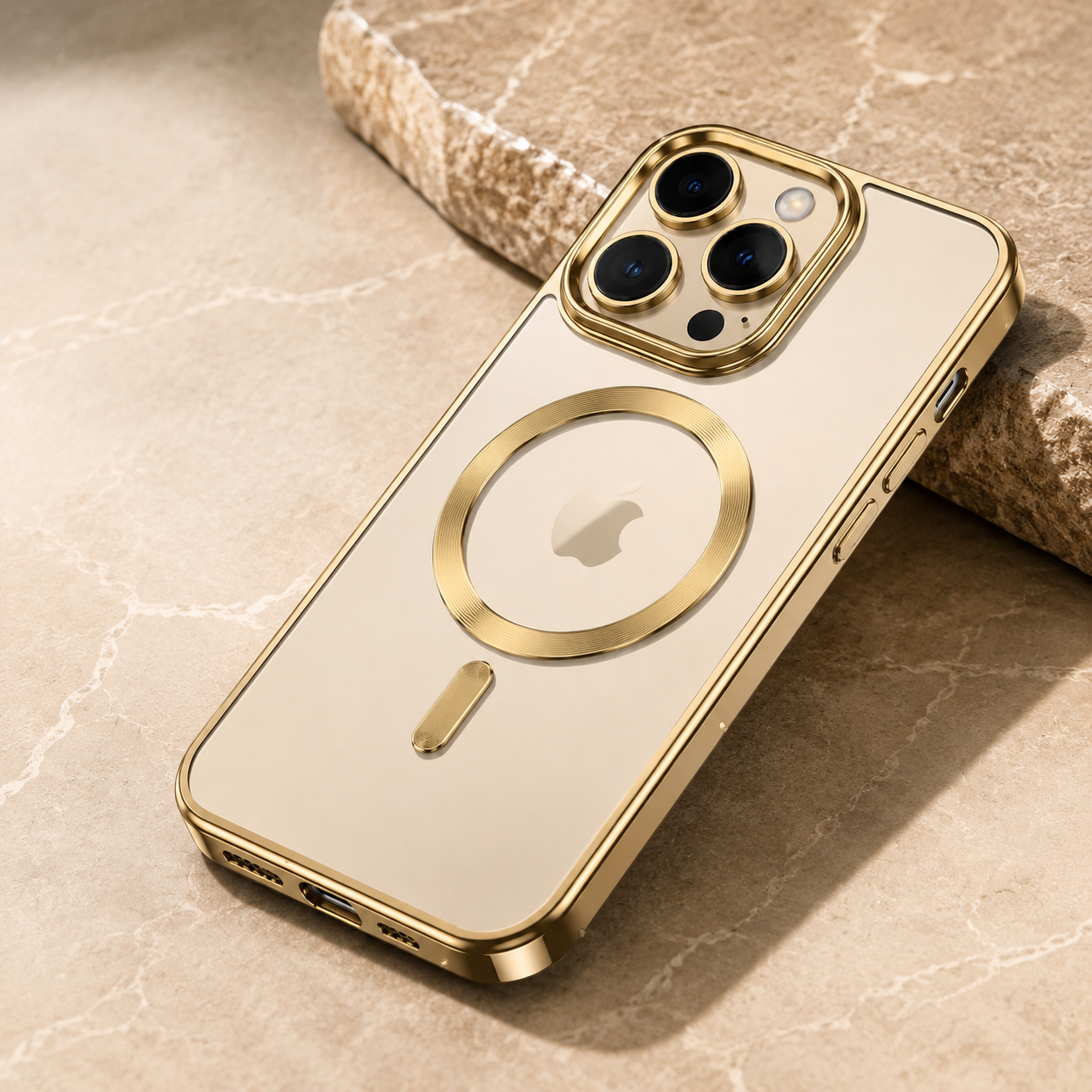 Premium iPhone Case MagSafe Compatible Clear TPU Cover Desert Gold Finish Shockproof Protective Case Camera Lens Protection Wireless Charging Slim Design