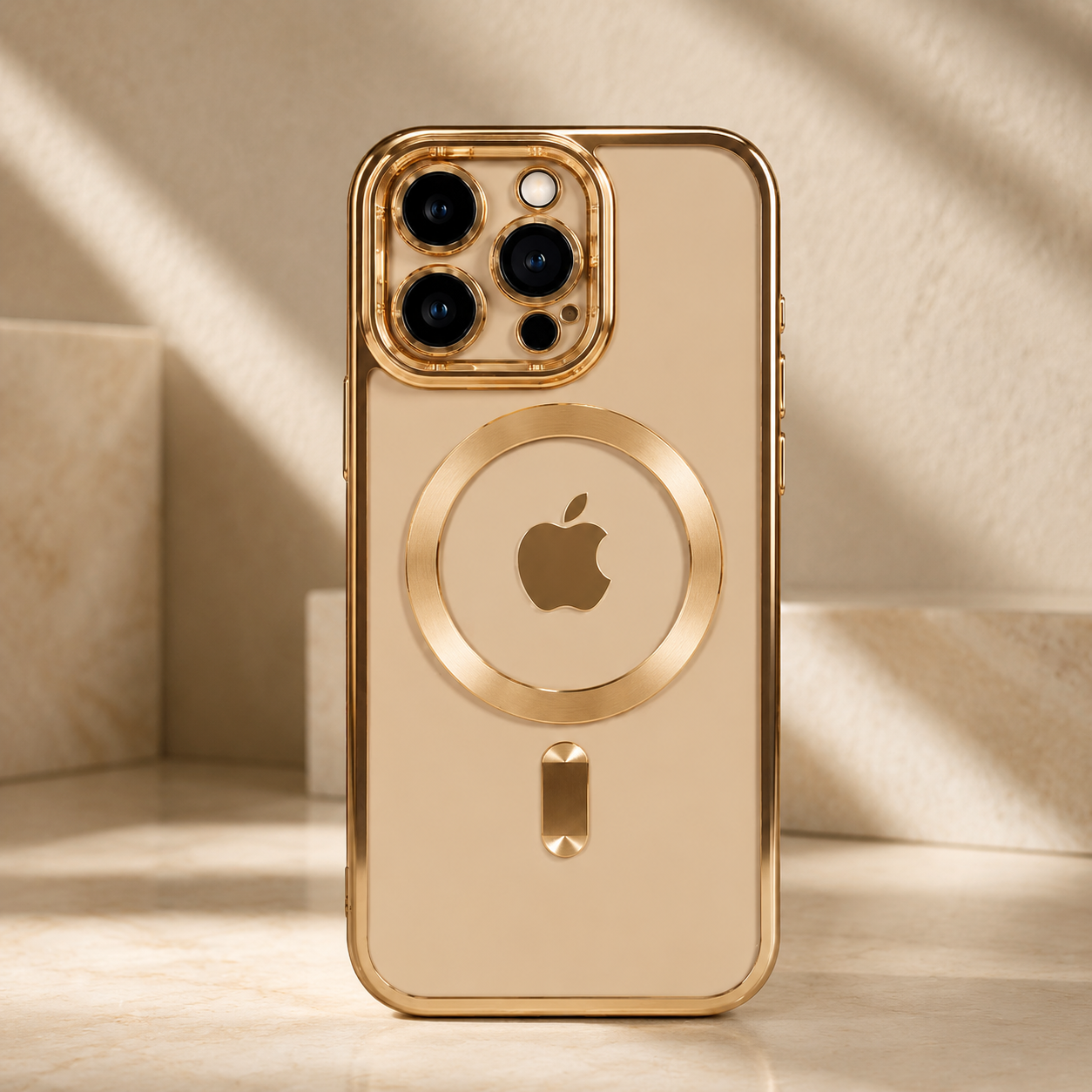 Premium iPhone Case MagSafe Compatible Clear TPU Cover Desert Gold Finish Shockproof Protective Case Camera Lens Protection Wireless Charging Slim Design