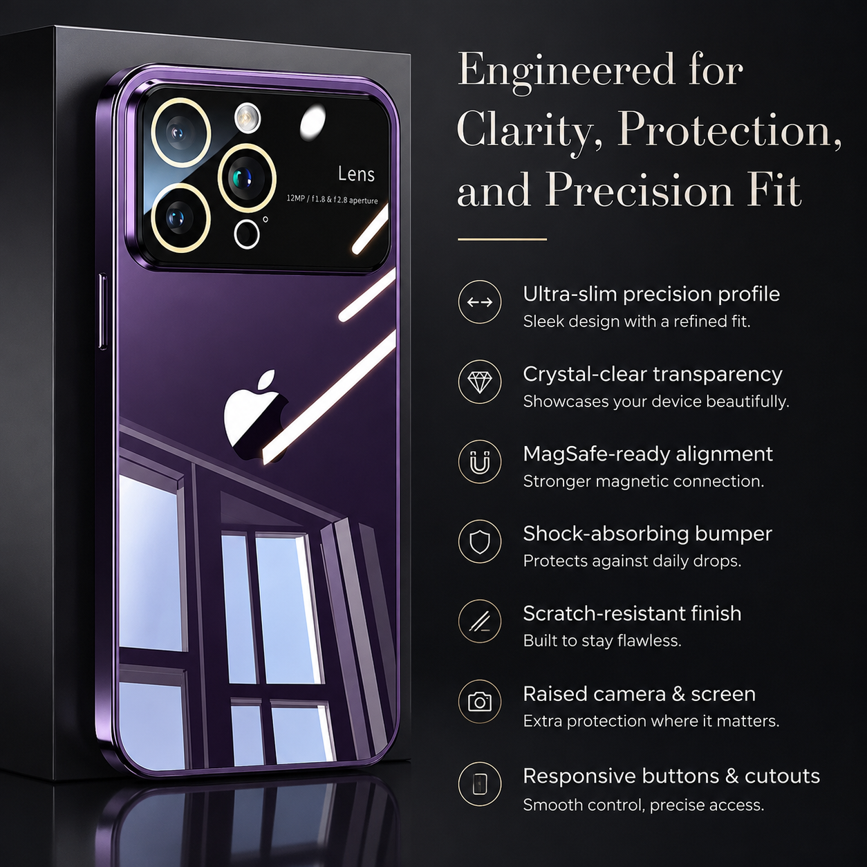 Premium iPhone Case MagSafe Compatible Clear Transparent Hard PC Cover Shockproof Silicone Bumper Camera Lens Protection Ultra Thin Full Coverage