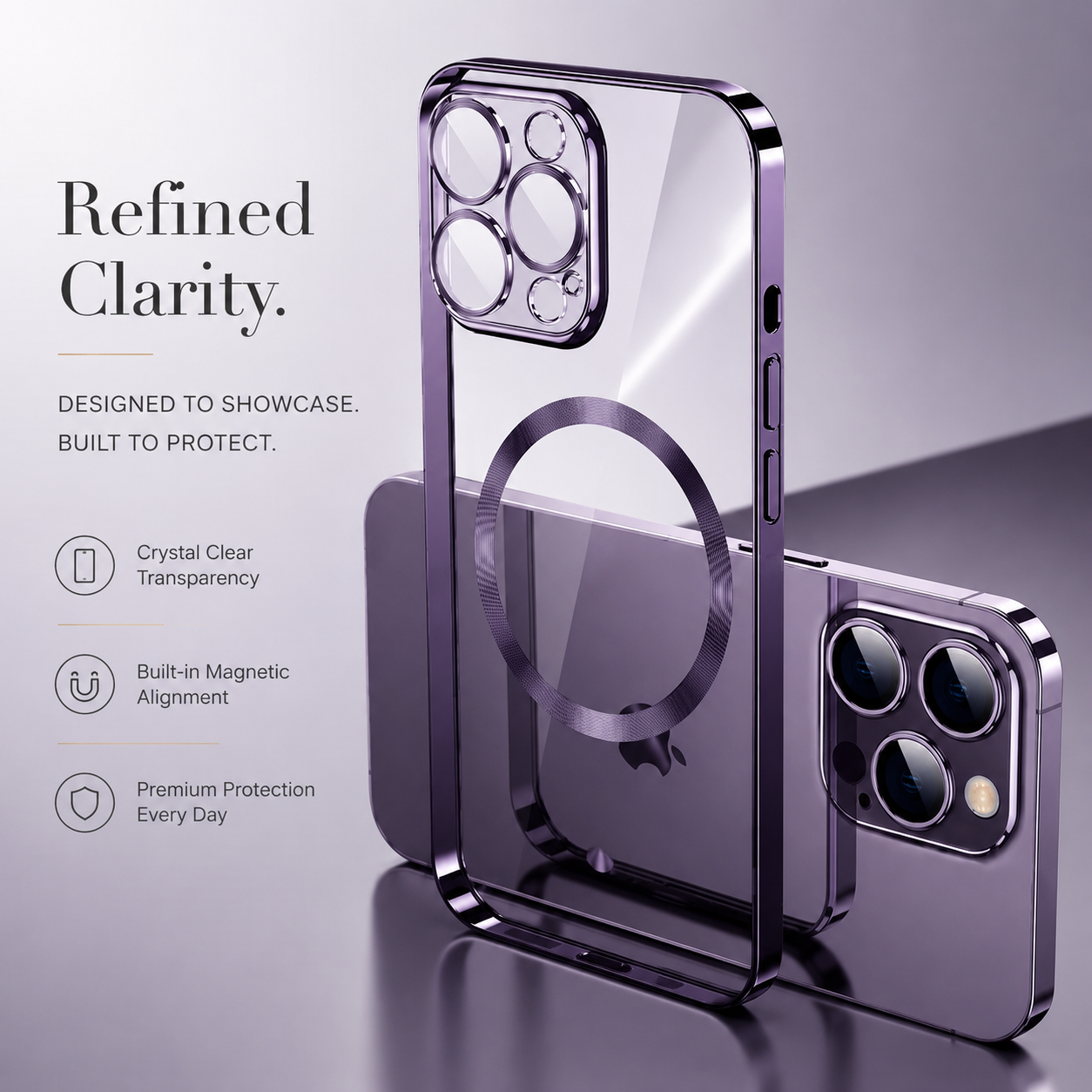 Premium iPhone Case MagSafe Compatible Clear Transparent Hard PC Cover Shockproof Silicone Bumper Scratch Resistant Camera Protection Ultra Thin Slim Design