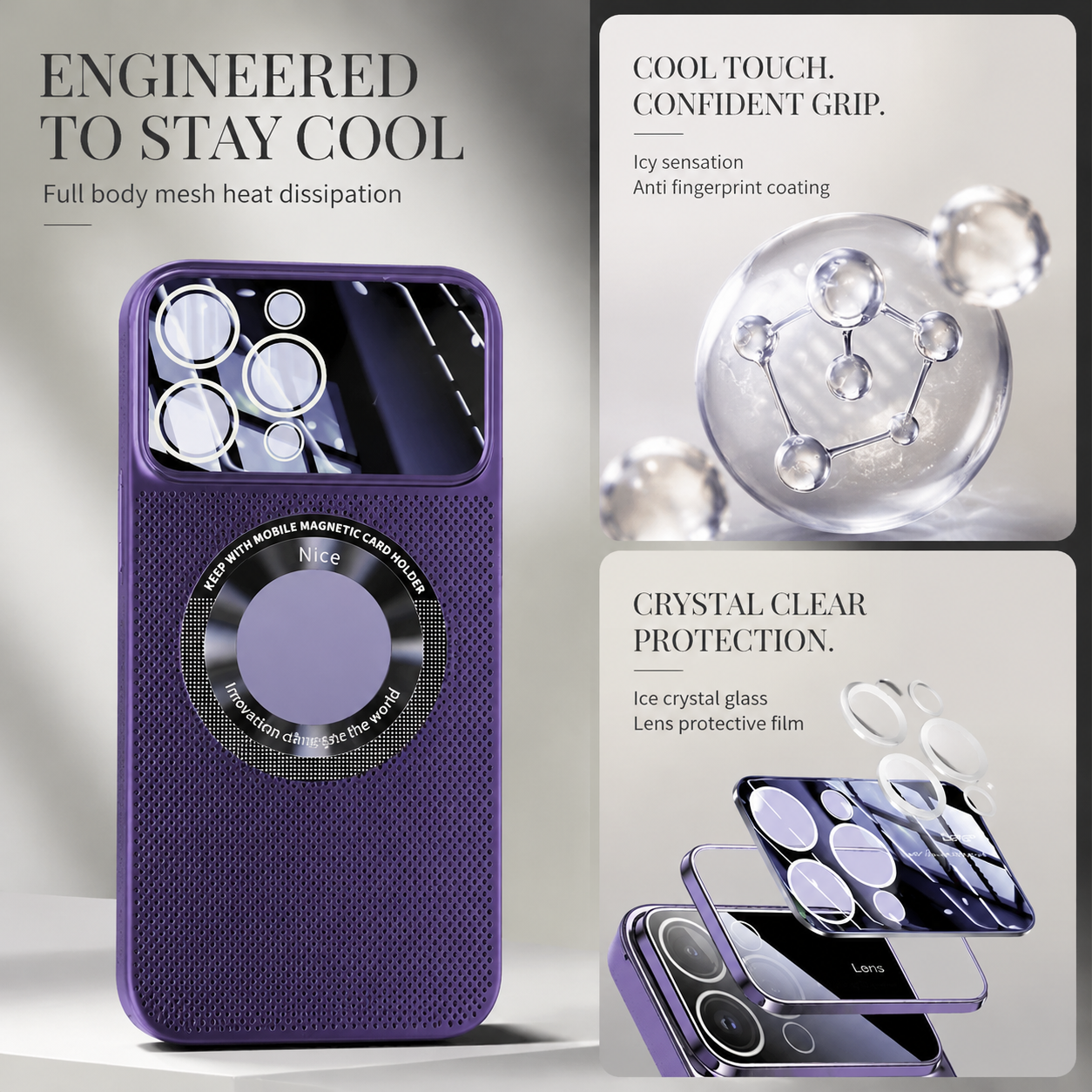 Premium iPhone Case MagSafe Compatible Cooling Mesh Cover Shockproof Magnetic Protective Case Camera Lens Screen Protection Ultra Thin Design