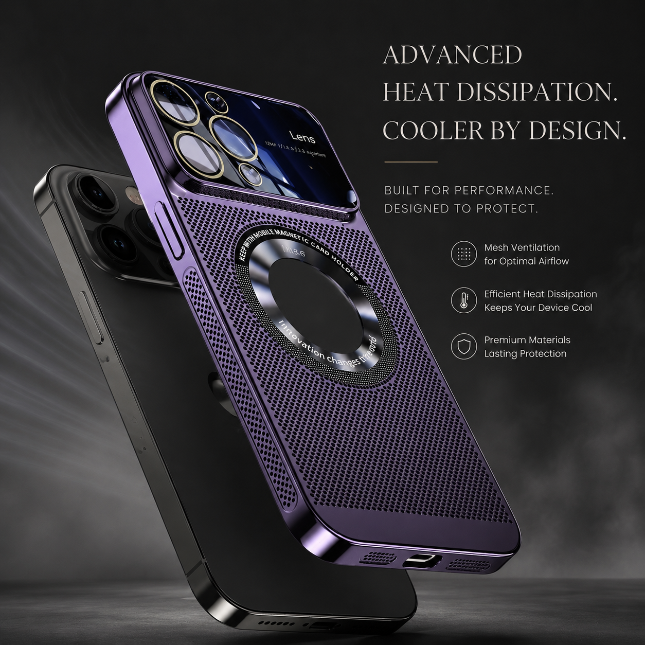 Premium iPhone Case MagSafe Compatible Cooling Mesh Cover Shockproof Magnetic Protective Case Camera Lens Screen Protection Ultra Thin Design