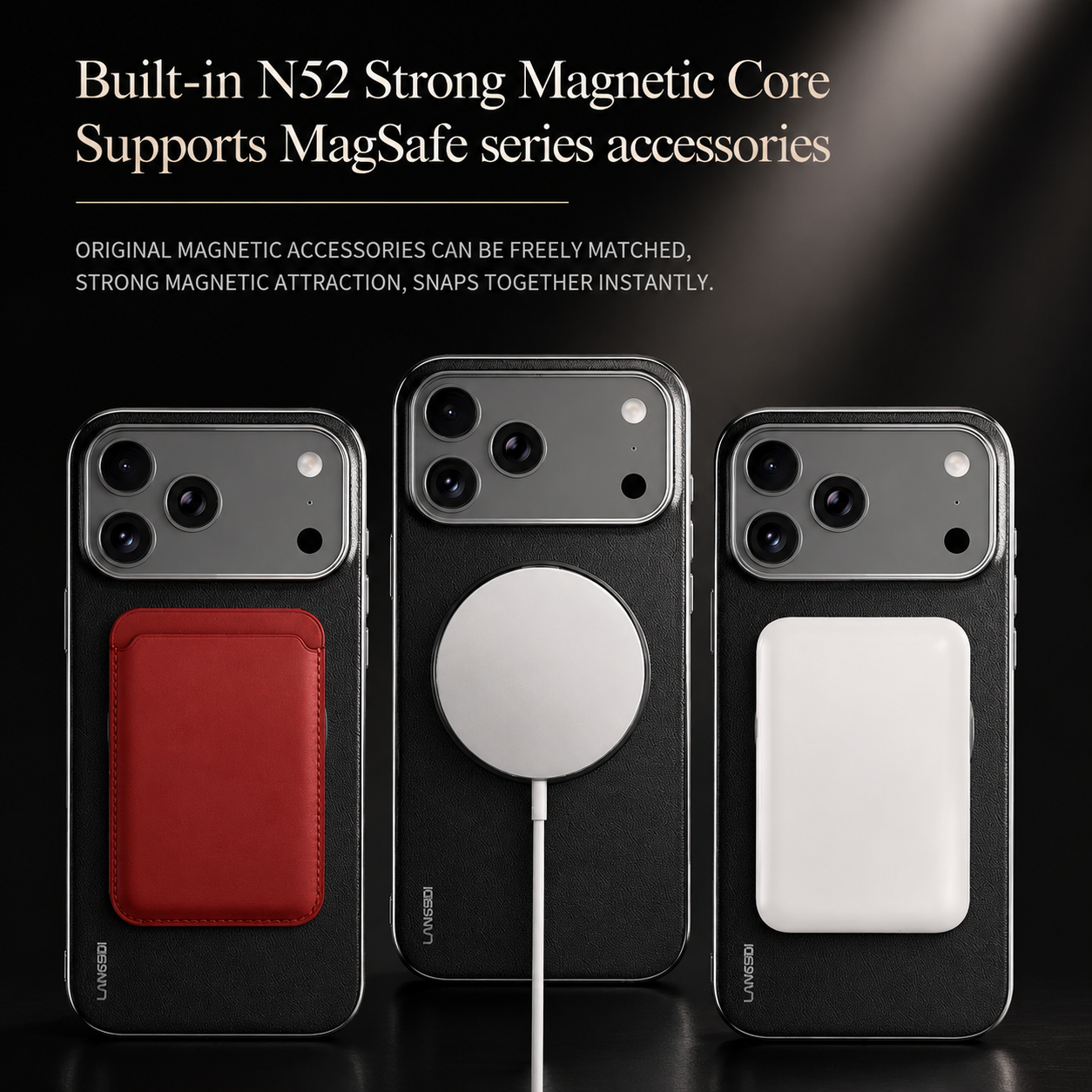 Premium iPhone Case MagSafe Compatible Cowhide Leather Cover with 360° Rotating Ring Holder Camera Lens Protection Shockproof PC TPU Slim Design Style