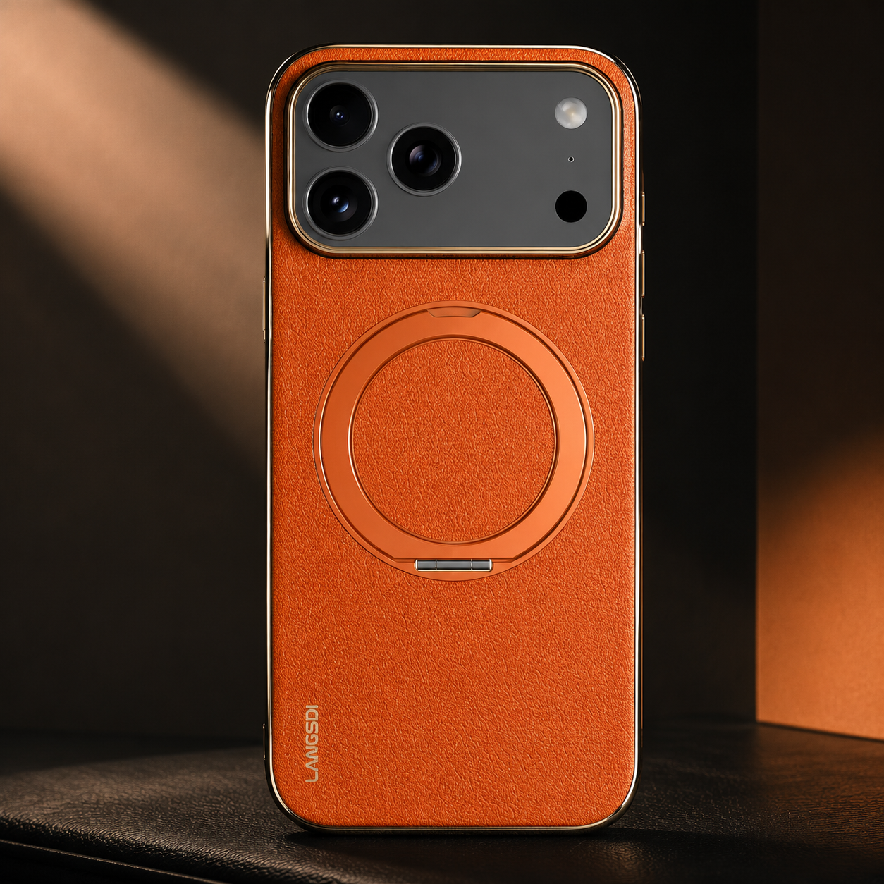 Premium iPhone Case MagSafe Compatible Cowhide Leather Cover with 360° Rotating Ring Holder Camera Lens Protection Shockproof PC TPU Slim Design Style