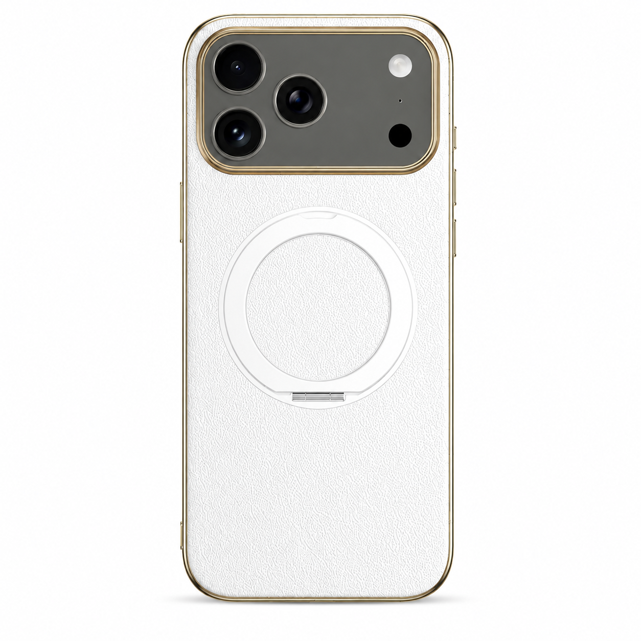 Premium iPhone Case MagSafe Compatible Cowhide Leather Cover with 360° Rotating Ring Holder Camera Lens Protection Shockproof PC TPU Slim Design Style