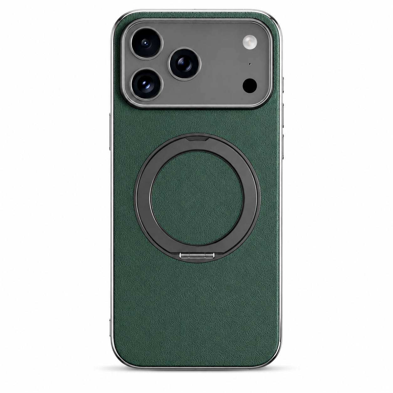 Premium iPhone Case MagSafe Compatible Cowhide Leather Cover with 360° Rotating Ring Holder Camera Lens Protection Shockproof PC TPU Slim Design Style