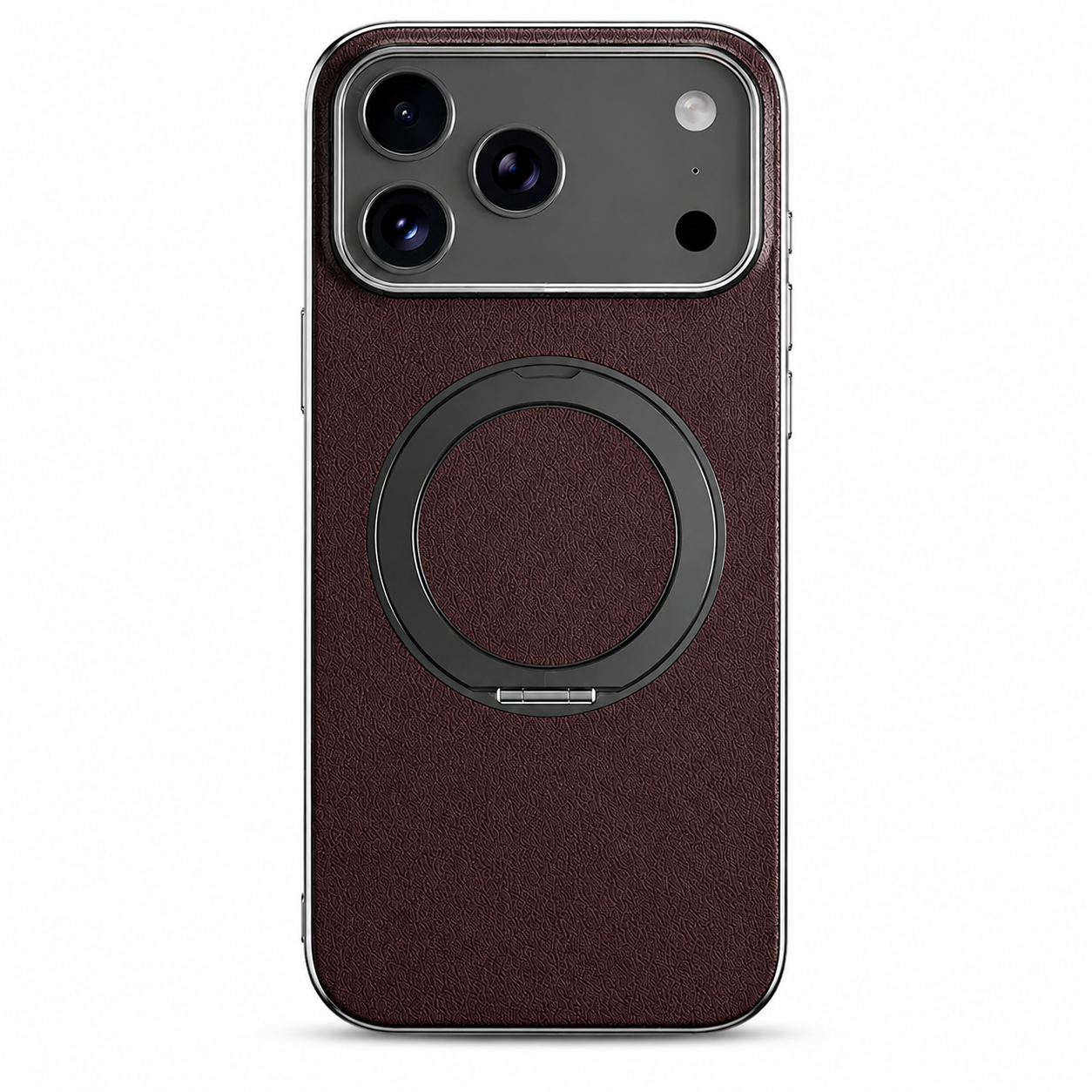 Premium iPhone Case MagSafe Compatible Cowhide Leather Cover with 360° Rotating Ring Holder Camera Lens Protection Shockproof PC TPU Slim Design Style
