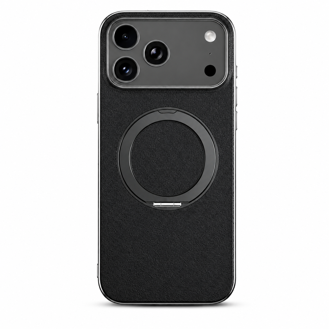 Premium iPhone Case MagSafe Compatible Cowhide Leather Cover with 360° Rotating Ring Holder Camera Lens Protection Shockproof PC TPU Slim Design Style