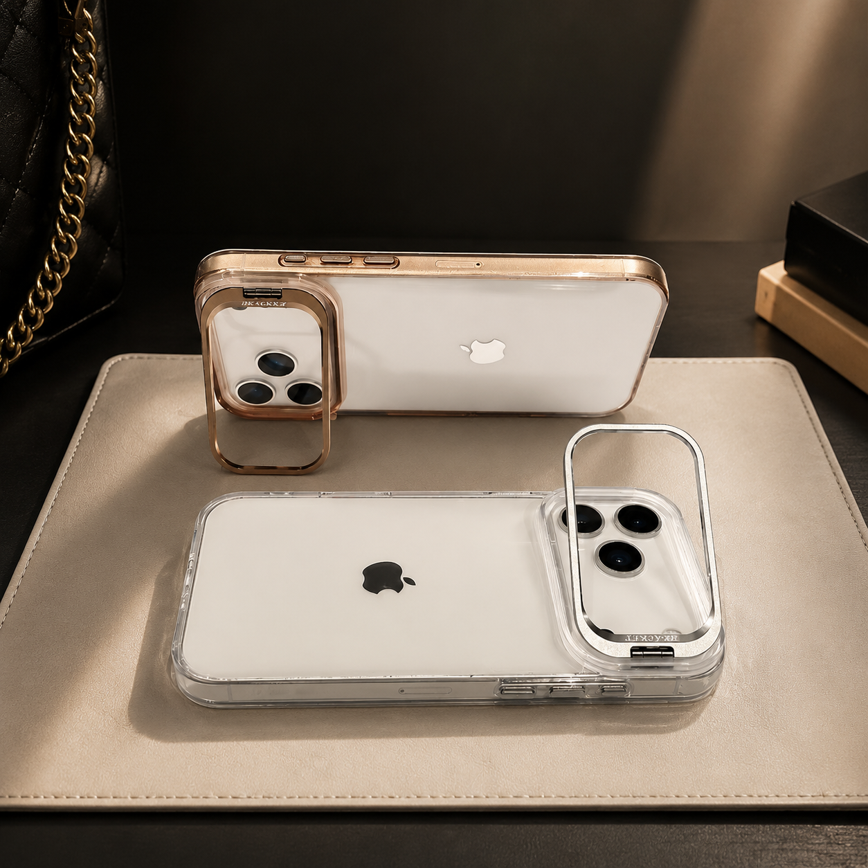 Premium iPhone Case MagSafe Compatible Crystal Clear PC Bumper with Camera Lens Stand Shockproof TPU Protective Cover Anti Scratch Slim Design