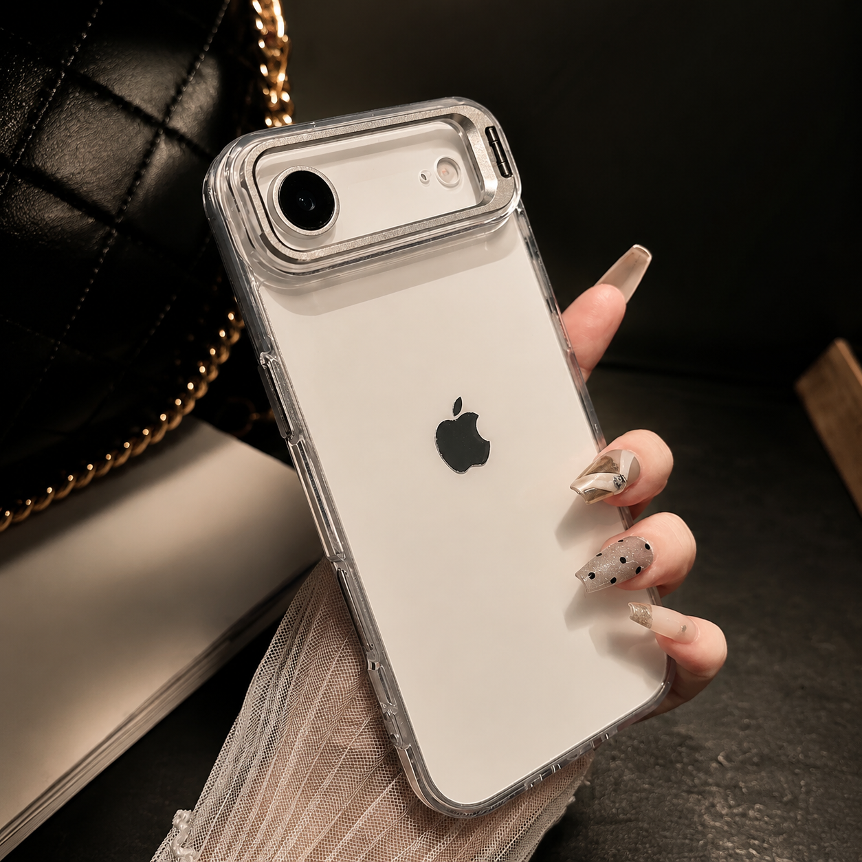 Premium iPhone Case MagSafe Compatible Crystal Clear PC Bumper with Camera Lens Stand Shockproof TPU Protective Cover Anti Scratch Slim Design