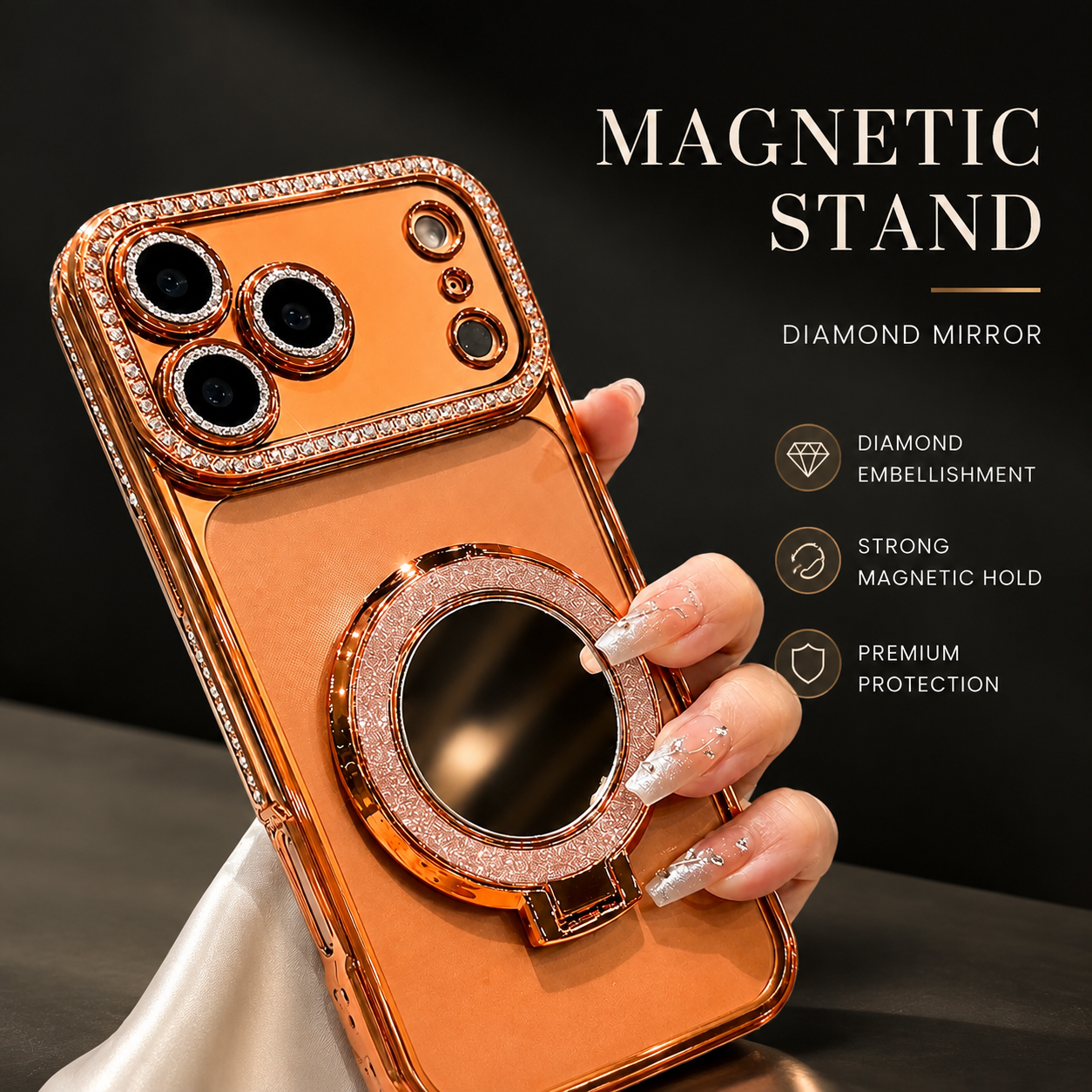 Premium iPhone Case MagSafe Compatible Diamond Mirror Glitter Protective Cover Transparent Shockproof Camera Protection Anti Scratch Slim Design