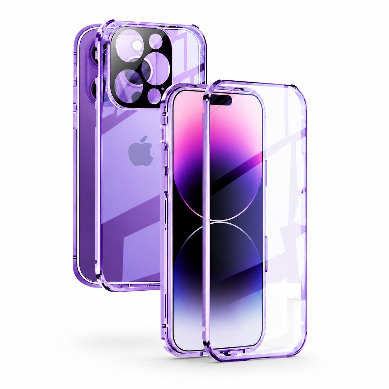 Premium iPhone Case MagSafe Compatible Double-Sided Tempered Glass Protective Cover Magnetic Metal Frame Full Body Shockproof Clear Protection Design