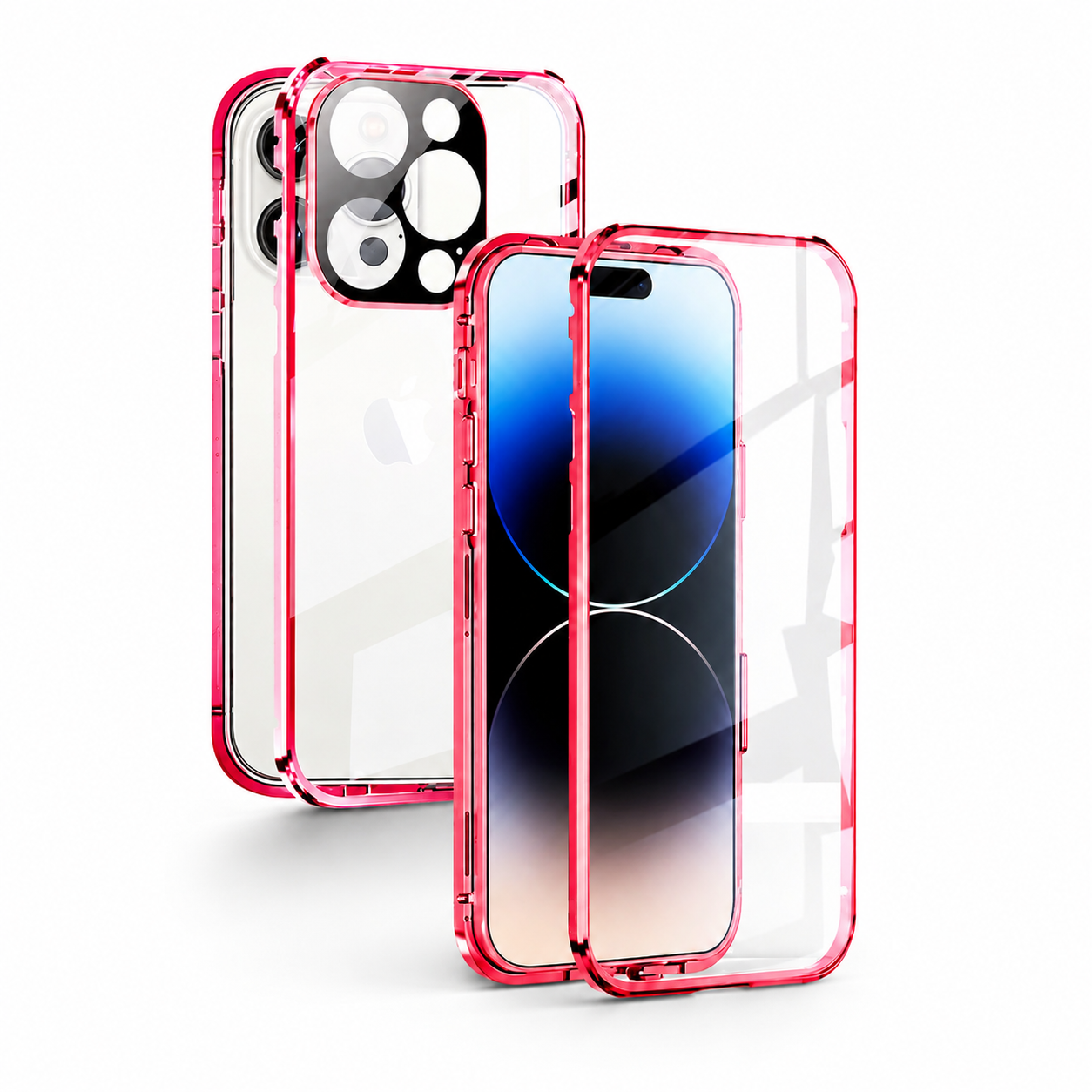 Premium iPhone Case MagSafe Compatible Double-Sided Tempered Glass Protective Cover Magnetic Metal Frame Full Body Shockproof Clear Protection Design
