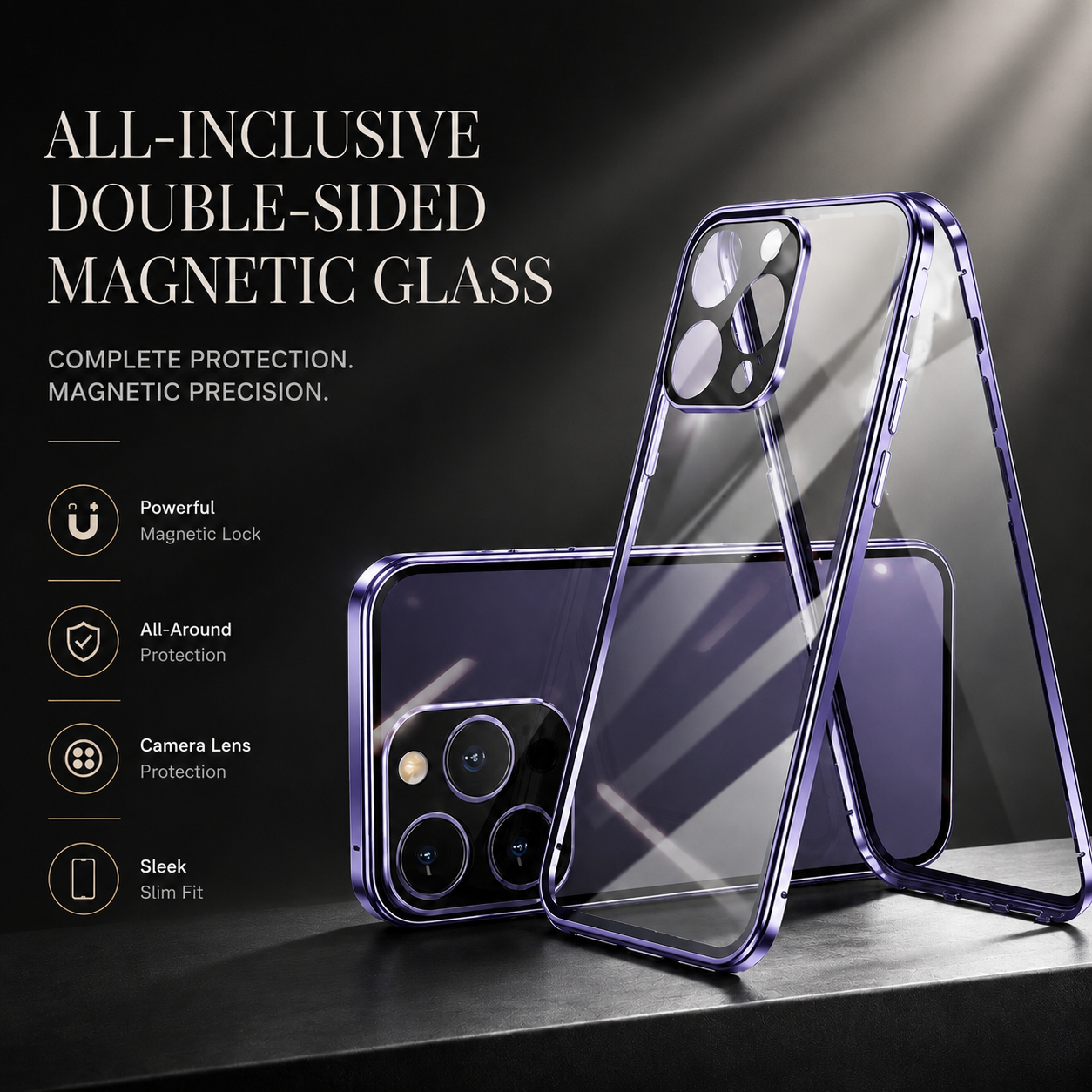 Premium iPhone Case MagSafe Compatible Double-Sided Tempered Glass Protective Cover Magnetic Metal Frame Full Body Shockproof Clear Protection Design
