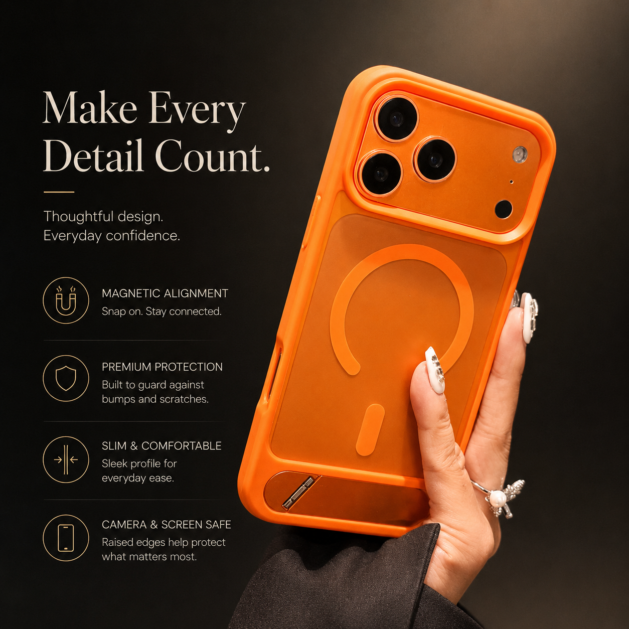 Premium iPhone Case MagSafe Compatible Foldable Stand Holder Matte PC Cover Shockproof Anti Fingerprint Magnetic Ring Non Slip Slim Protective Design
