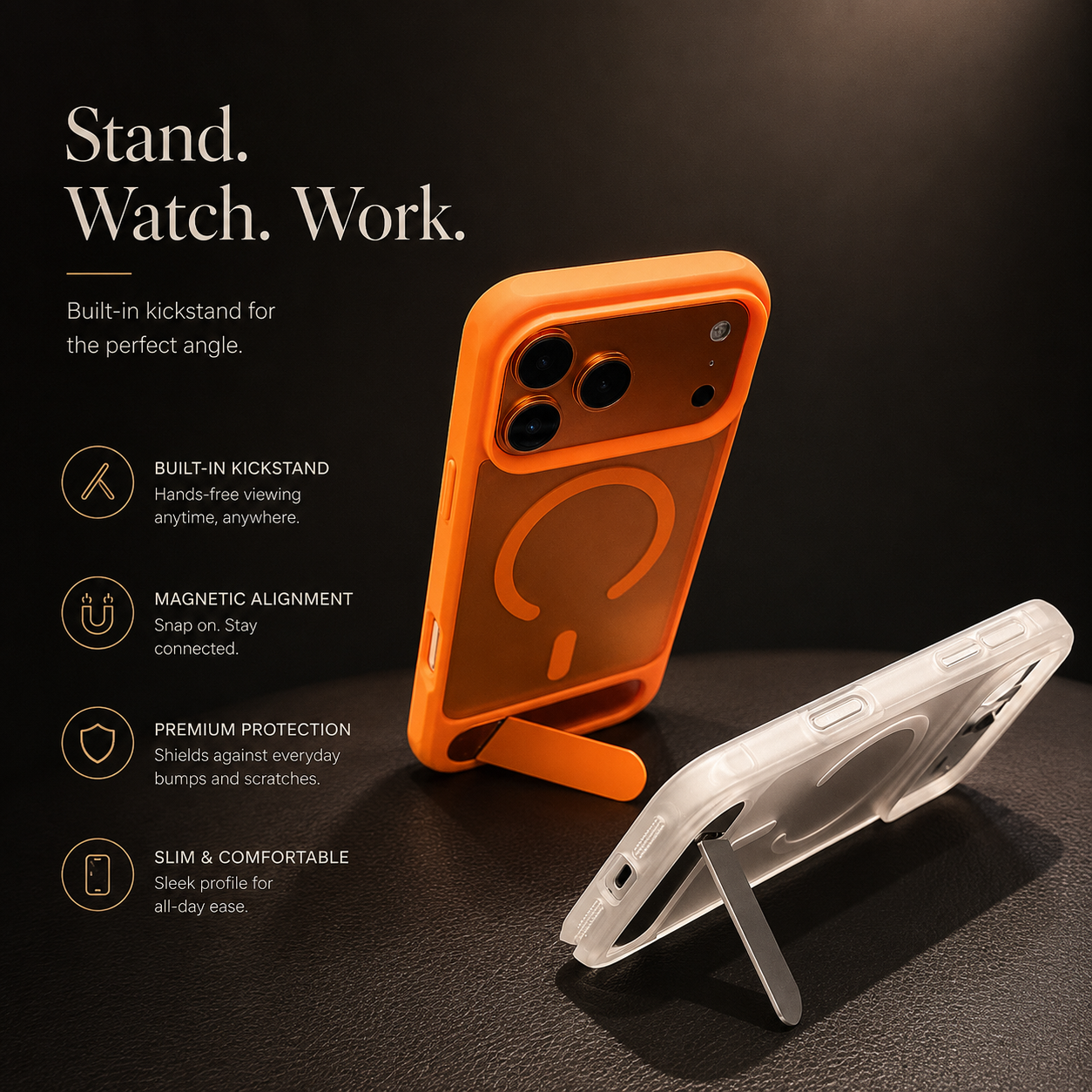 Premium iPhone Case MagSafe Compatible Foldable Stand Holder Matte PC Cover Shockproof Anti Fingerprint Magnetic Ring Non Slip Slim Protective Design
