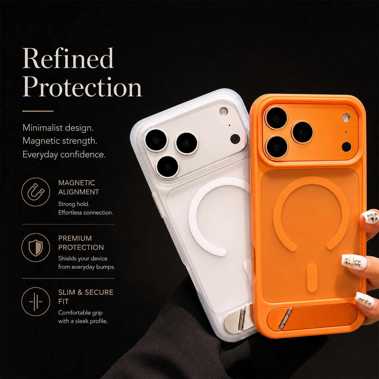 Premium iPhone Case MagSafe Compatible Foldable Stand Holder Matte PC Cover Shockproof Anti Fingerprint Magnetic Ring Non Slip Slim Protective Design