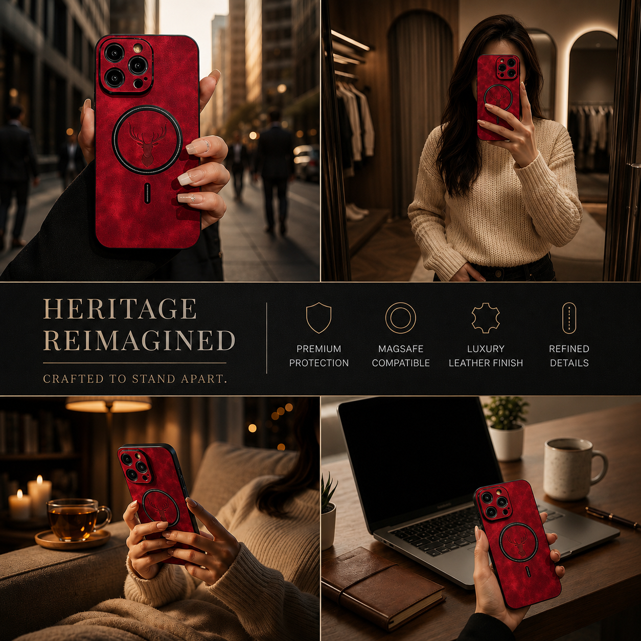 Premium iPhone Case MagSafe Compatible Genuine Deer Leather Protective Cover Shockproof Slim Anti Scratch Camera Protection Luxury Lightweight Design