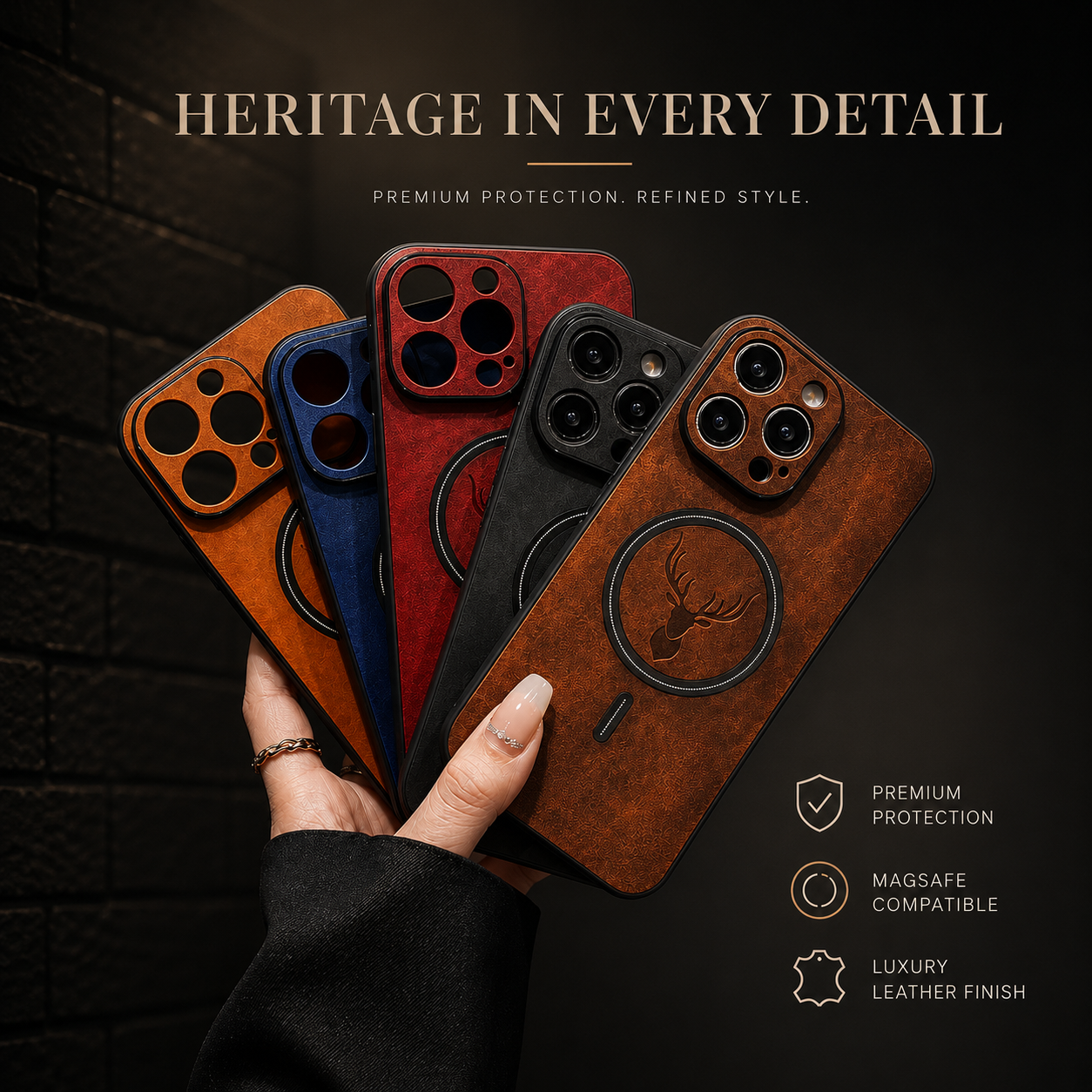 Premium iPhone Case MagSafe Compatible Genuine Deer Leather Protective Cover Shockproof Slim Anti Scratch Camera Protection Luxury Lightweight Design