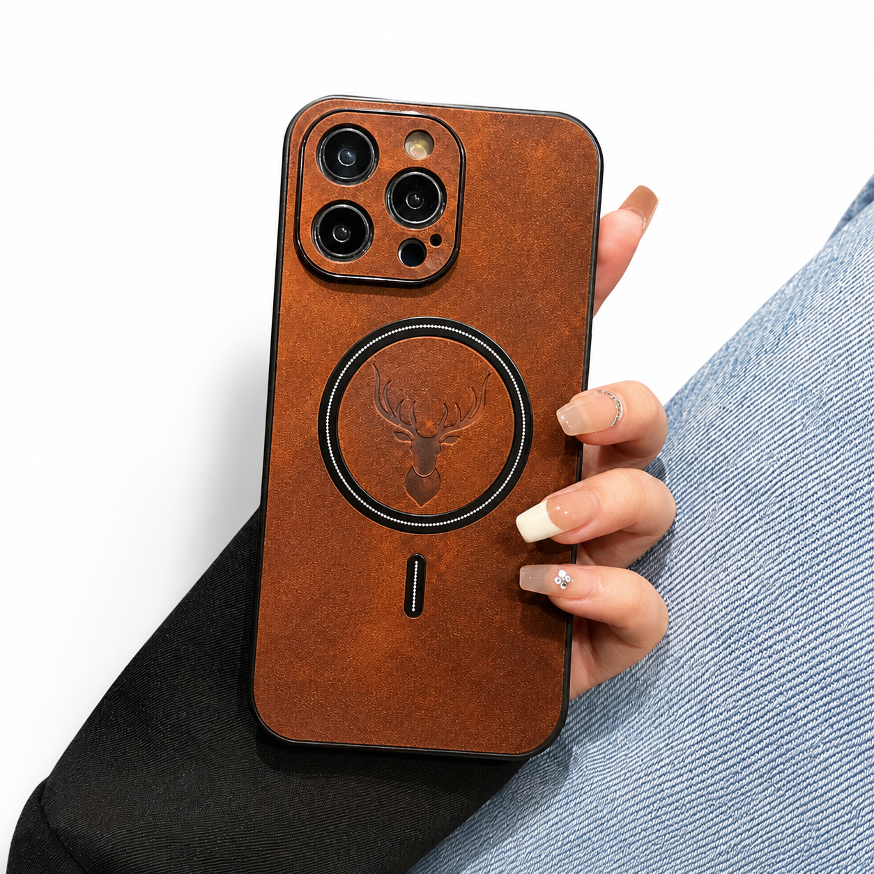 Premium iPhone Case MagSafe Compatible Genuine Deer Leather Protective Cover Shockproof Slim Anti Scratch Camera Protection Luxury Lightweight Design