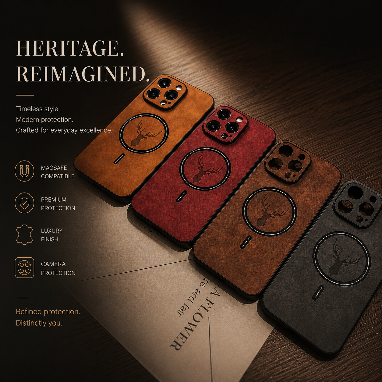 Premium iPhone Case MagSafe Compatible Genuine Deer Leather Protective Cover Shockproof Slim Anti Scratch Camera Protection Luxury Lightweight Design