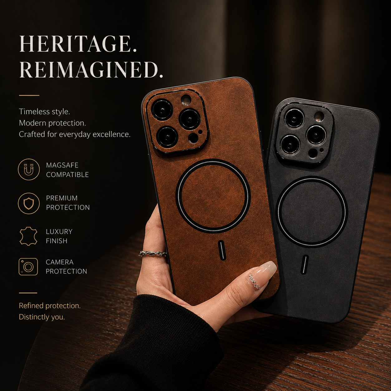 Premium iPhone Case MagSafe Compatible Genuine Deer Leather Protective Cover Shockproof Slim Anti Scratch Camera Protection Luxury Lightweight Design