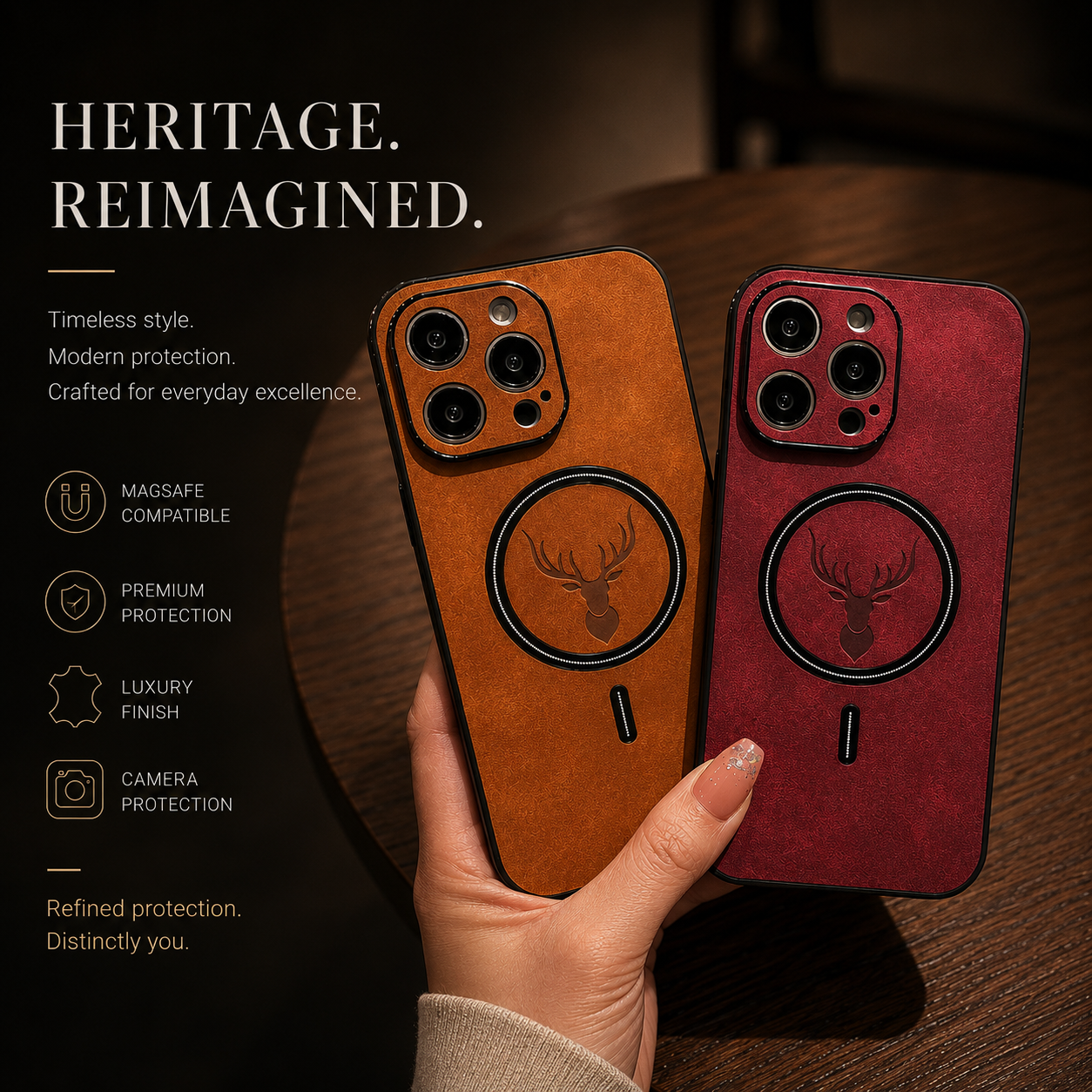 Premium iPhone Case MagSafe Compatible Genuine Deer Leather Protective Cover Shockproof Slim Anti Scratch Camera Protection Luxury Lightweight Design