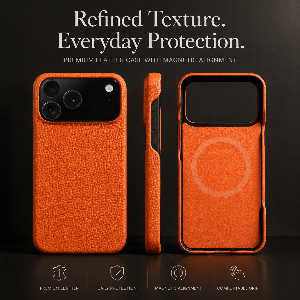 Premium iPhone Case MagSafe Compatible Genuine Leather Magnetic Protective Cover Luxury Cowhide Leather Slim Shockproof Full Coverage