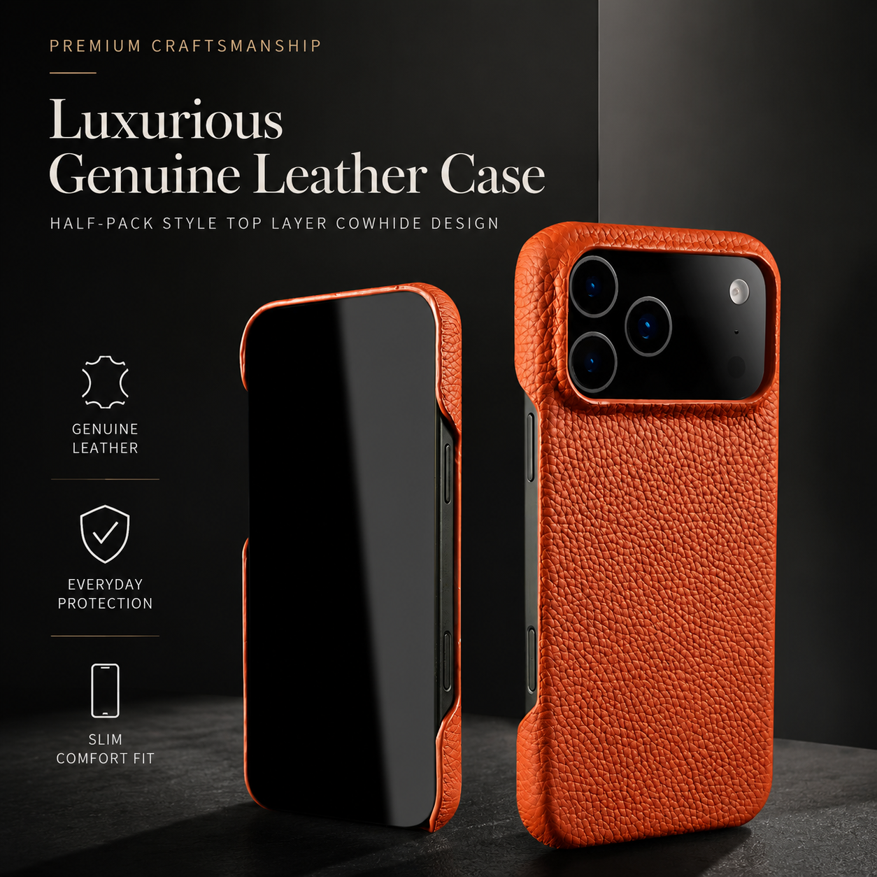 Premium iPhone Case MagSafe Compatible Genuine Leather Protective Cover Magnetic Camera Lens Protection Anti Scratch Slim Full Coverage