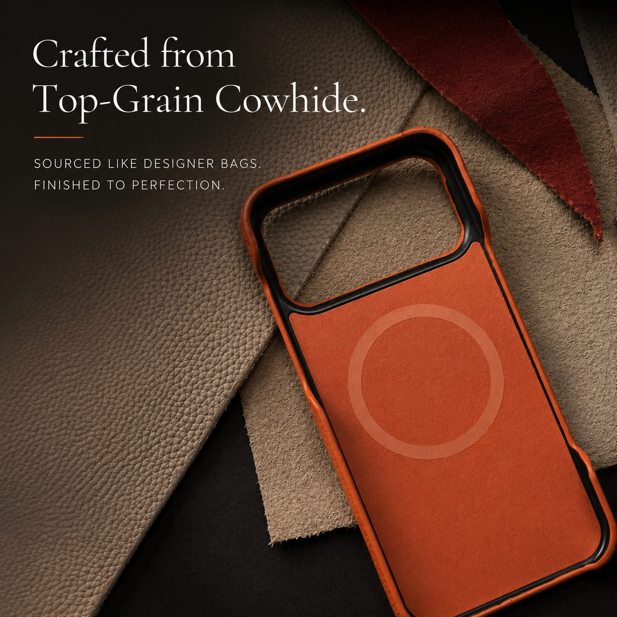 Premium iPhone Case MagSafe Compatible Genuine Leather Protective Cover Magnetic Camera Lens Protection Anti Scratch Slim Full Coverage