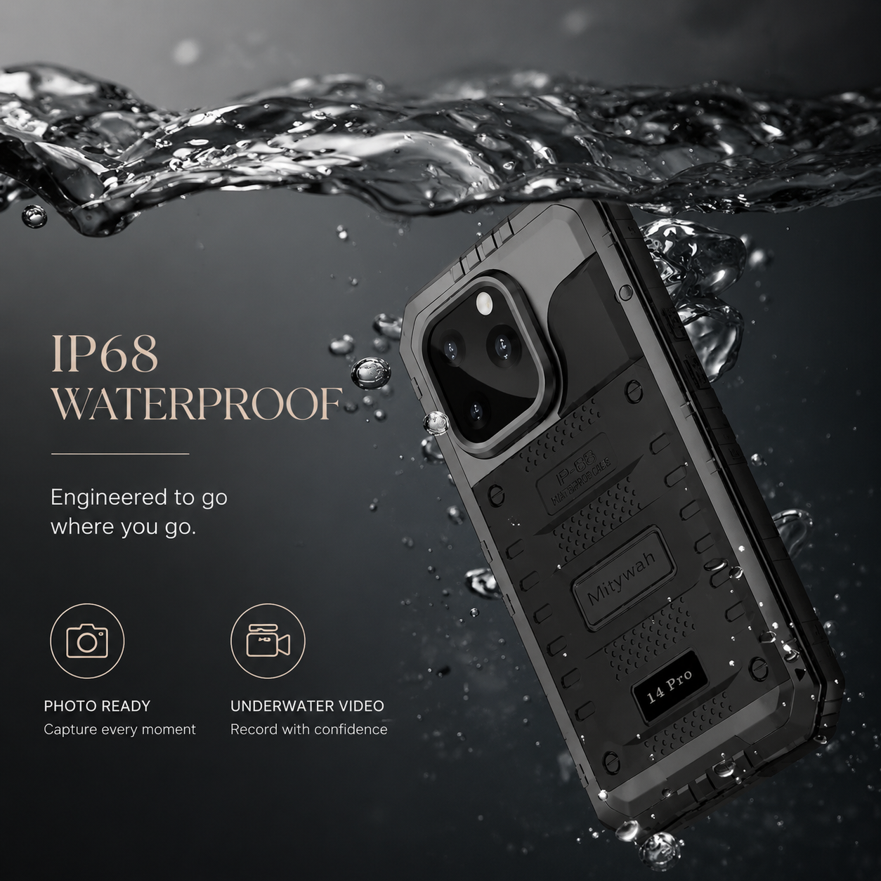 Premium iPhone Case MagSafe Compatible IP68 Waterproof Metal Armor Cover Shockproof Heavy Duty Protective Frame Camera Lens Screen Protection Full Coverage Design