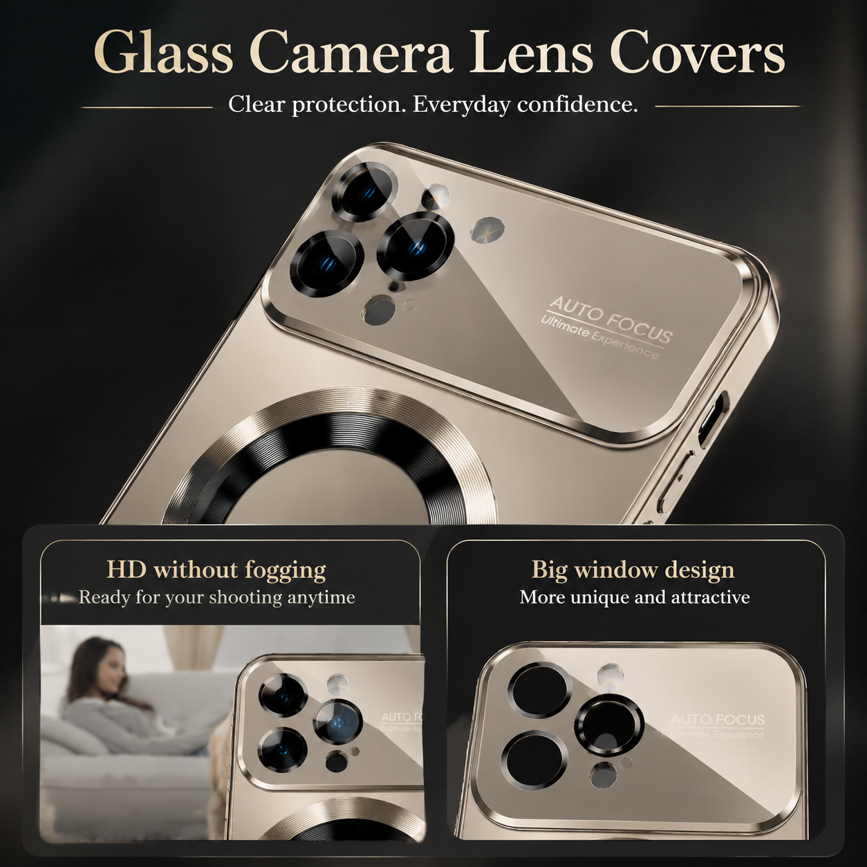Premium iPhone Case MagSafe Compatible Large Window PC TPU Cover Lens Protection Shockproof Anti Fingerprint Non Slip Half Wrapped Slim Design